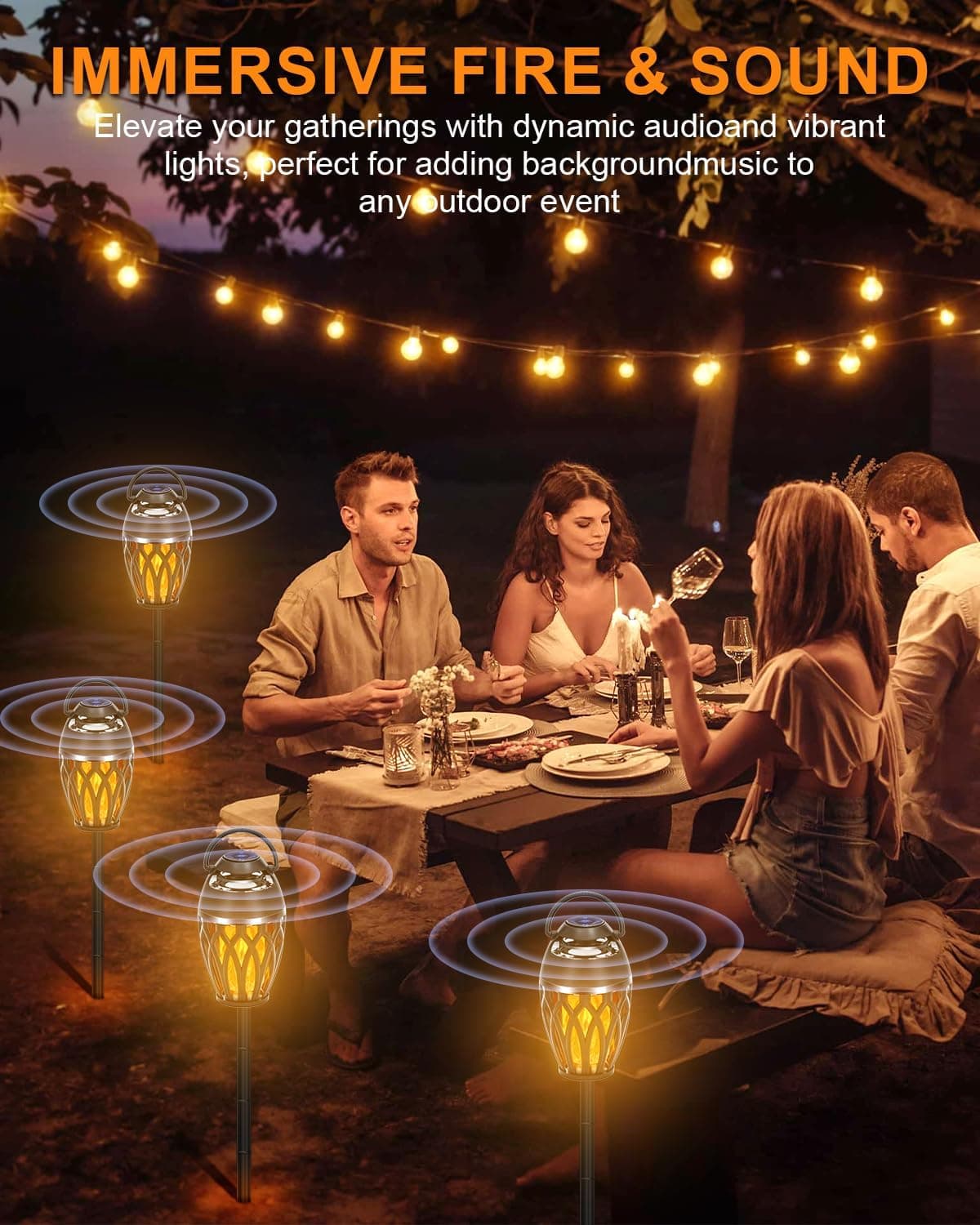 Vanten 2-Pack Outdoor Bluetooth Speakers with LED Flame Torch thumbnail 5