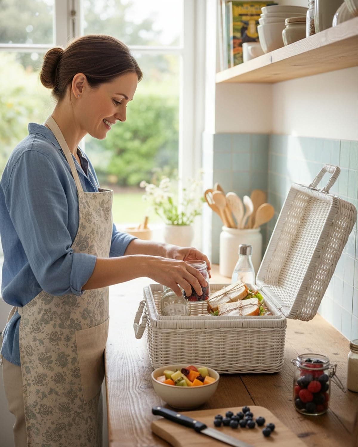 Dark Green Wicker Picnic Basket with Metal Lock thumbnail 4