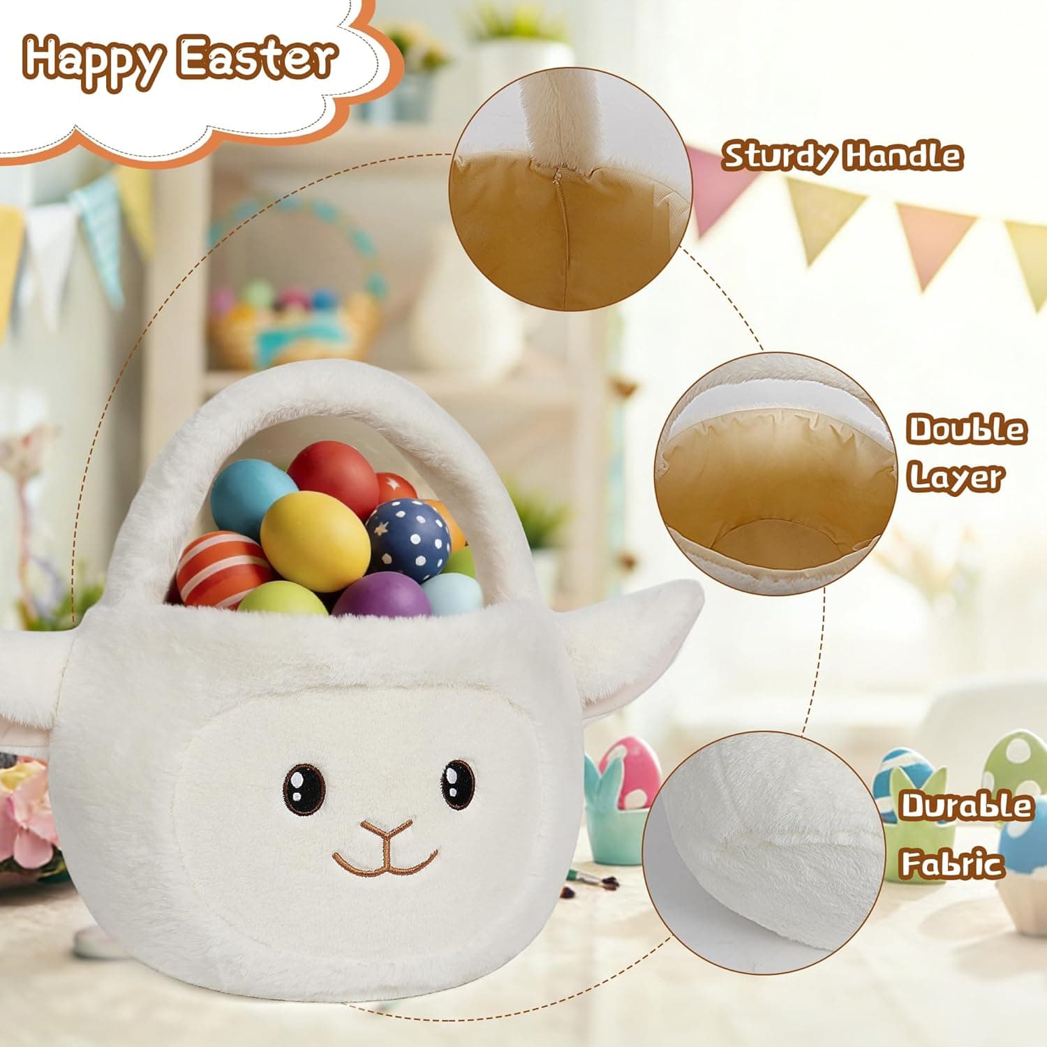 Easter Basket, Easter Baskets for Kids,Sheep Baskets with Handle for Gifts Empty, Bunny Egg Hunting, Basket Stuffers Essentials : Baby thumbnail 4