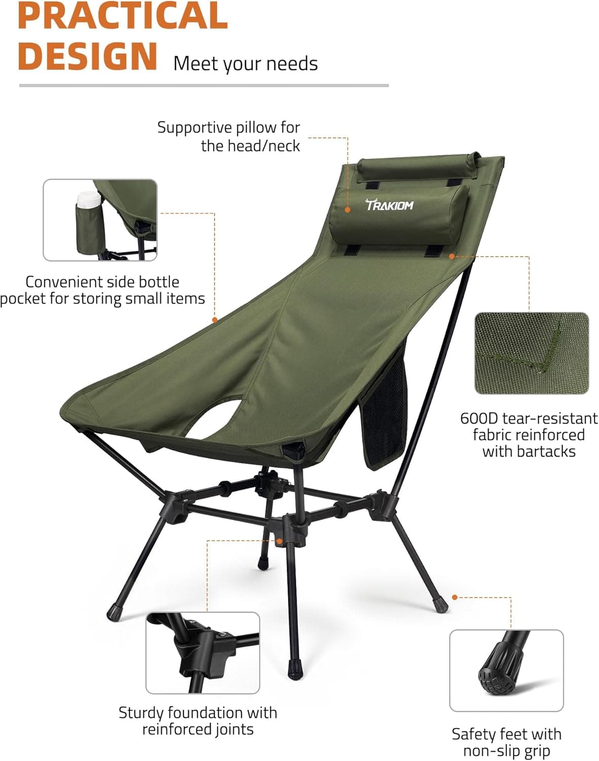 Trakiom High Back Portable Camping Chair thumbnail 3