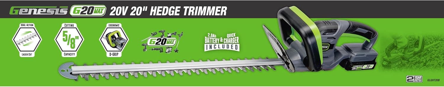 Genesis 20V Cordless Hedge Trimmer with 20" Steel Blade thumbnail 5