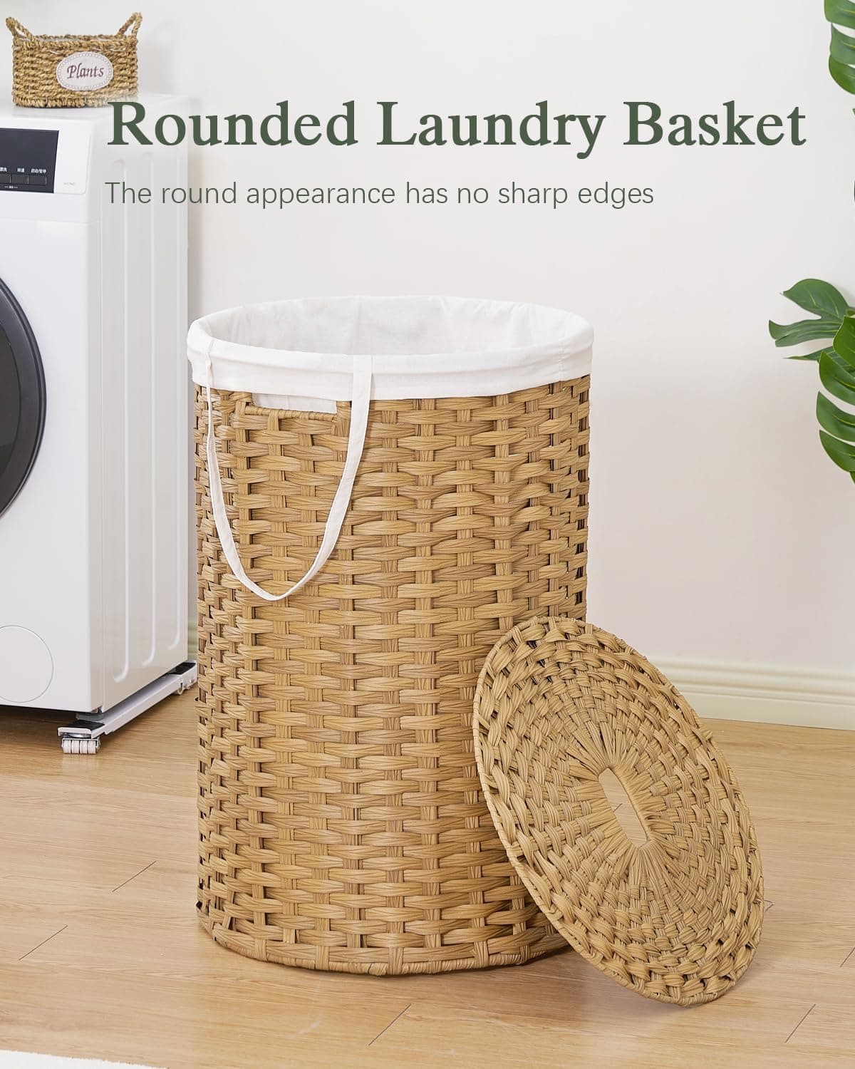 SETVSON Large Laundry Hamper Laundry Basket Round 34.3 Gal (130 L) Handwoven Wicker Laundry Baskets Rattan Laundry Basket with Laundry Bag Handles 2 Mesh Bags for Living Room Bedroom Natural : Home &amp; Kitchen thumbnail 2