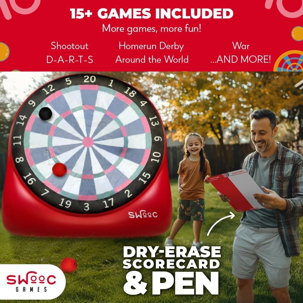 Swooc Games - Premium Inflatable Giant Kick Darts (15+ Ways to Play) - Jumbo Soccer Dartboard with Air Pump - Big Carnival Games - Giant Outdoor Games - Oversized Dart Board Yard &amp; Lawn Game : Sports &amp; Outdoors thumbnail 4