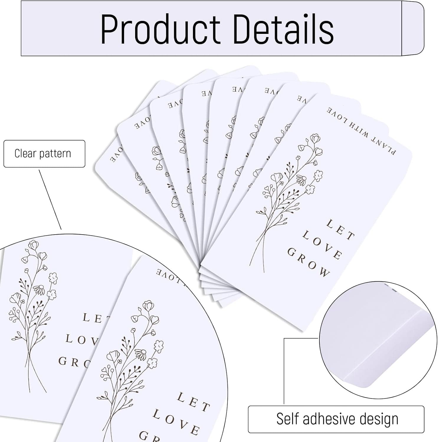 Whaline 200 Pack Wedding Favor Packets - Let Love Grow Self-Adhesive Envelopes thumbnail 3