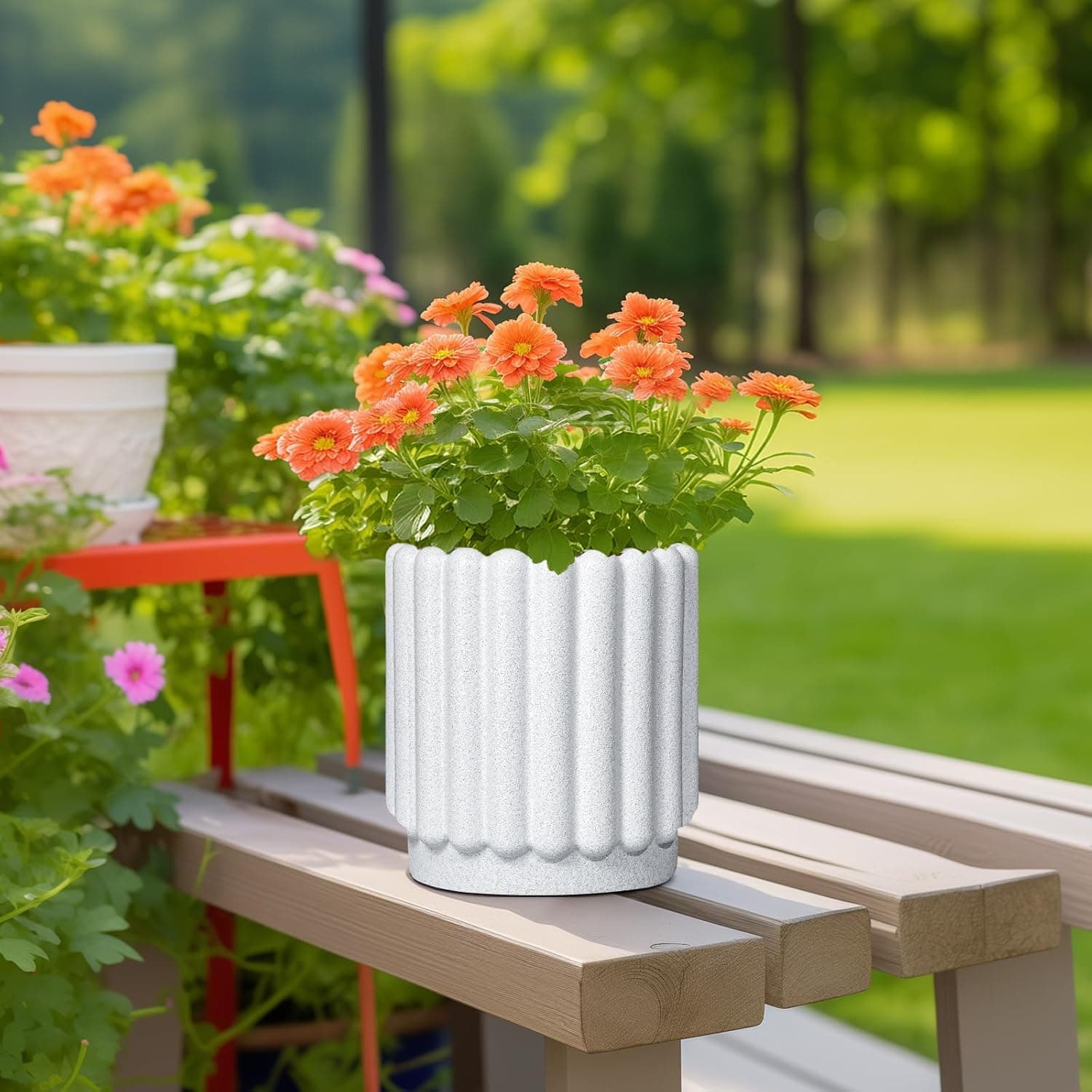 Ceramicfor Ceramic Planters for Indoor Plants - 7.6 Inch White Round Flower Pots with Drainage Hole thumbnail 4