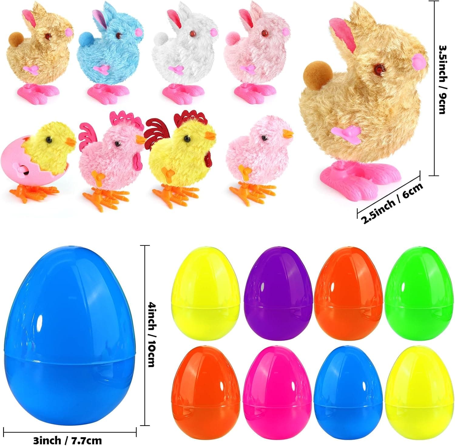 SURCVIO 8 Pack Jumbo Easter Eggs Fillers with Colorful Wind-Up Jumping Bunnies and Chicks Toys, Easter Basket Stuffers for Kids, Filled Easter Eggs, Easter Hunt Party Favors : Toys &amp; Games thumbnail 2