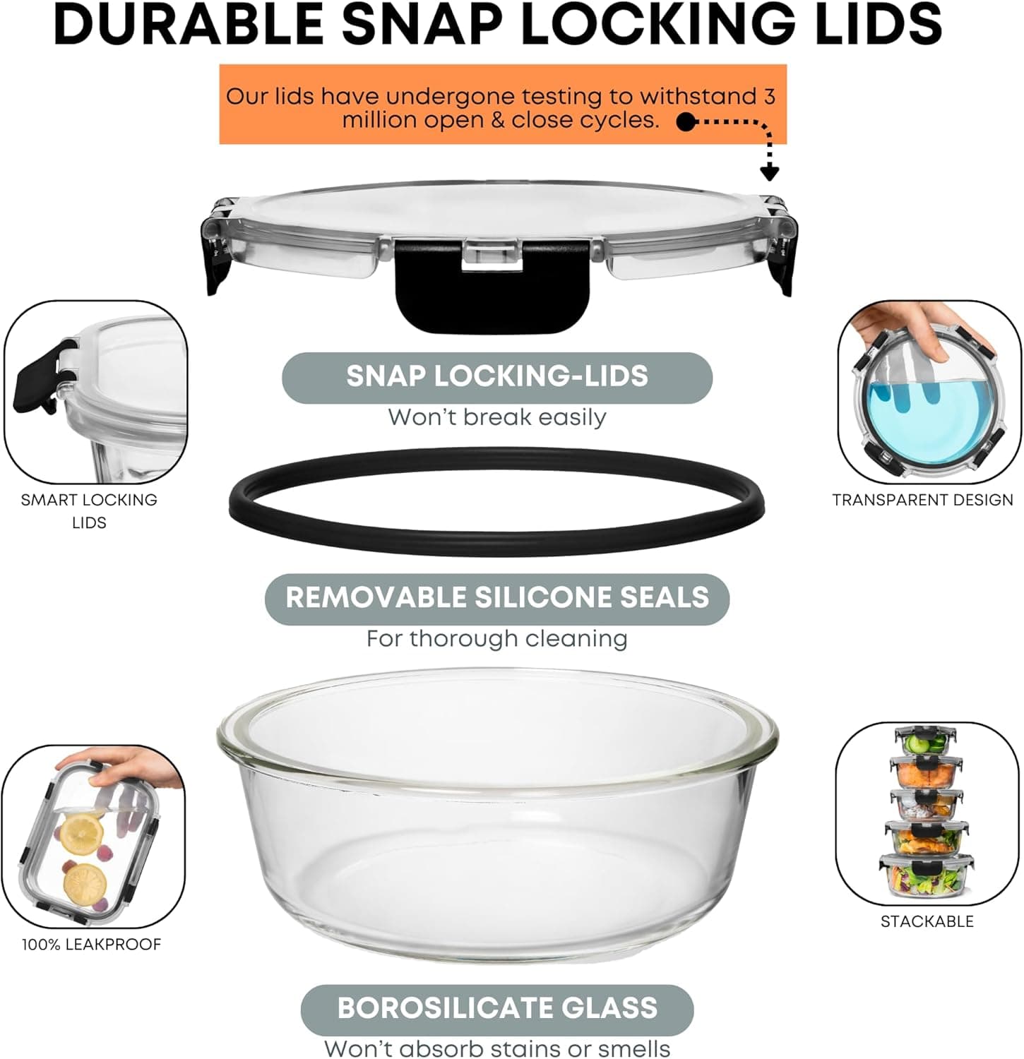 Razab 30 PC Glass Food Storage Containers with Lids thumbnail 3