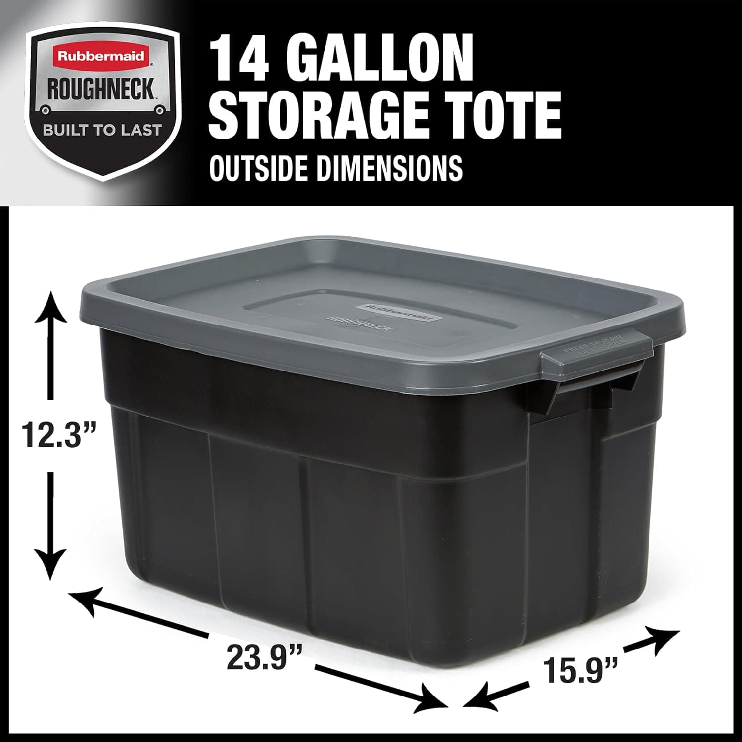 Rubbermaid Heavy Duty Black Storage Bins Plastic Totes with Lids for Storage, Stackable, Large Capacity, Durable, Multipurpose, 14 GAL, 6 Pack (14 GAL - 6 Pack Solid Black and Grey) : Clothing, Shoes &amp; Jewelry thumbnail 2