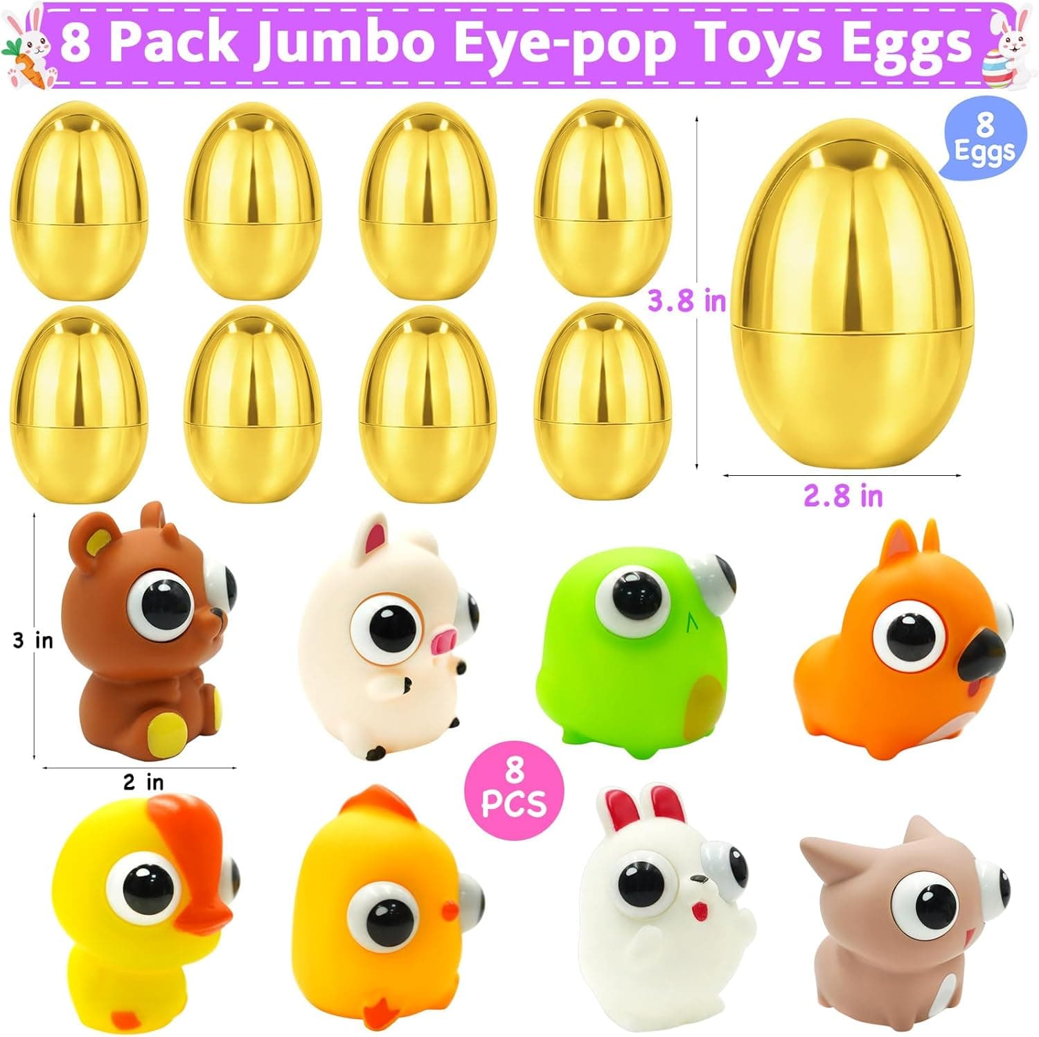 Olixmlya Jumbo 4" Golden Easter Eggs Filled Eye-pop Fidget Toys, 8 Pack thumbnail 2