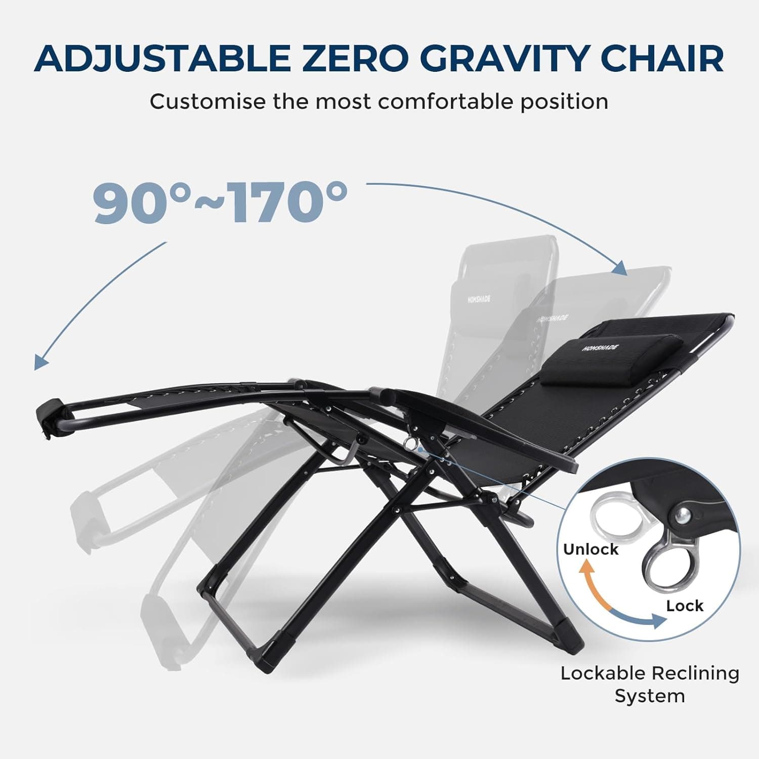 HOMSHADE XXL Zero Gravity Chair with Cushion thumbnail 4