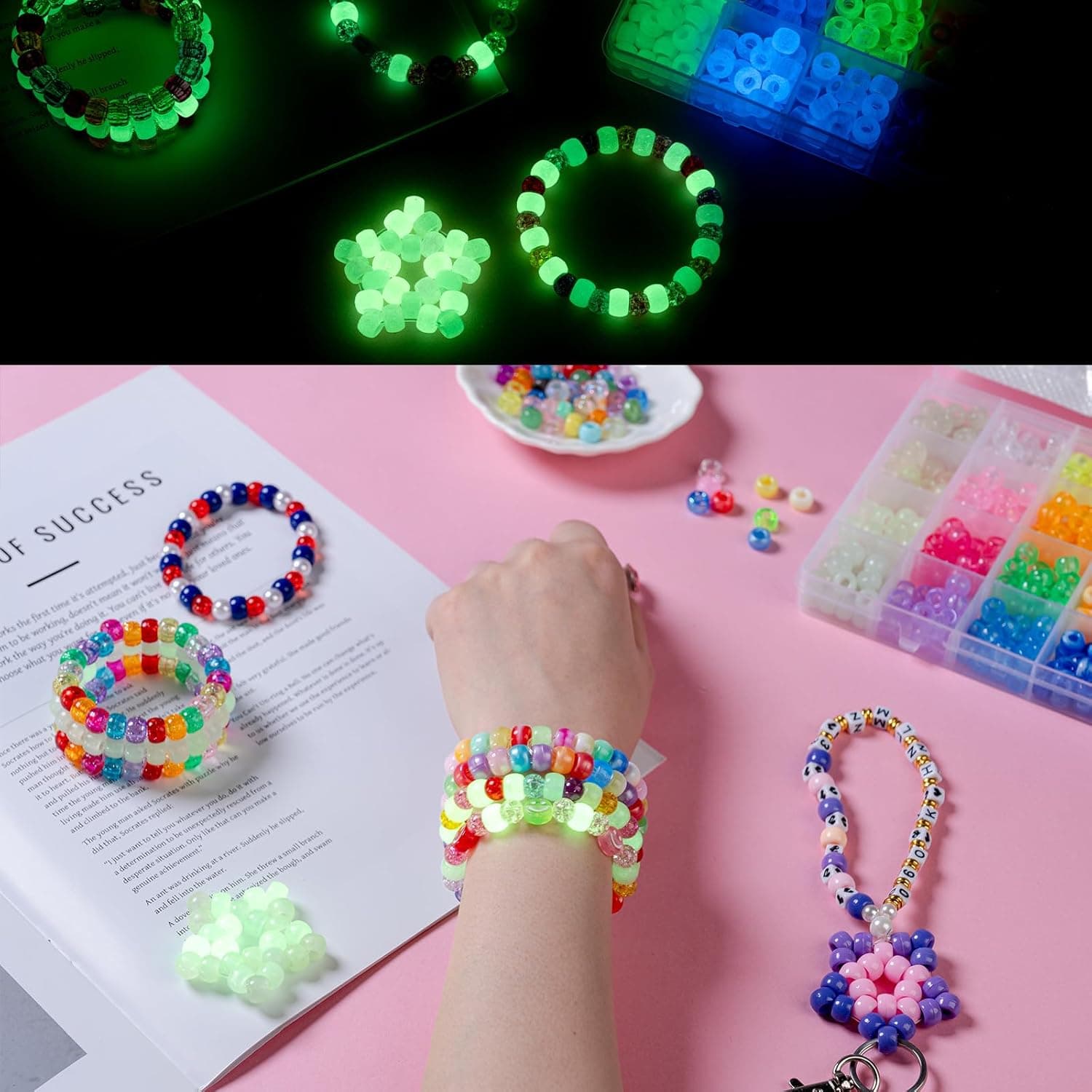 5 Boxes Bracelet Making Kit with Pony Beads - UV Color Changing & Glow-in-Dark thumbnail 5