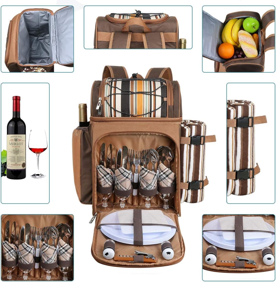 Hap Tim Picnic Basket Backpack for 4 with Cooler Compartment, Wine Holder & Blanket thumbnail 2