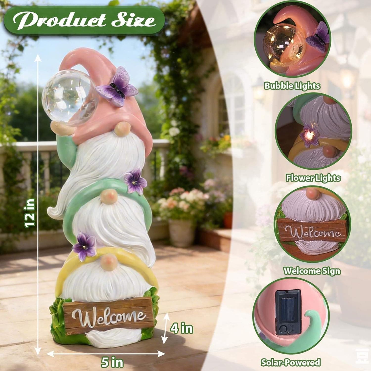 Season 2 Garden Gnome Statues with Solar Lights thumbnail 2