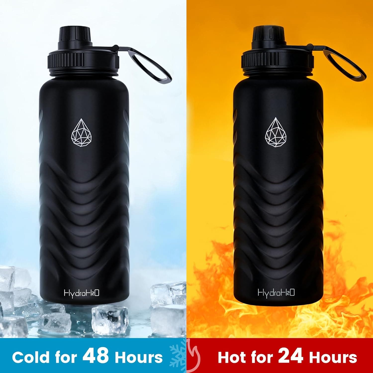 24oz Stainless Steel Insulated Water Bottle, 48H Cold &amp; 24H Hot, Leak-Proof Wide Mouth Lids (Straw &amp; Spout), BPA-Free Bottles, Mens Water Bottle for Gym, Hiking, Travel - Black : Sports &amp; Outdoors thumbnail 3