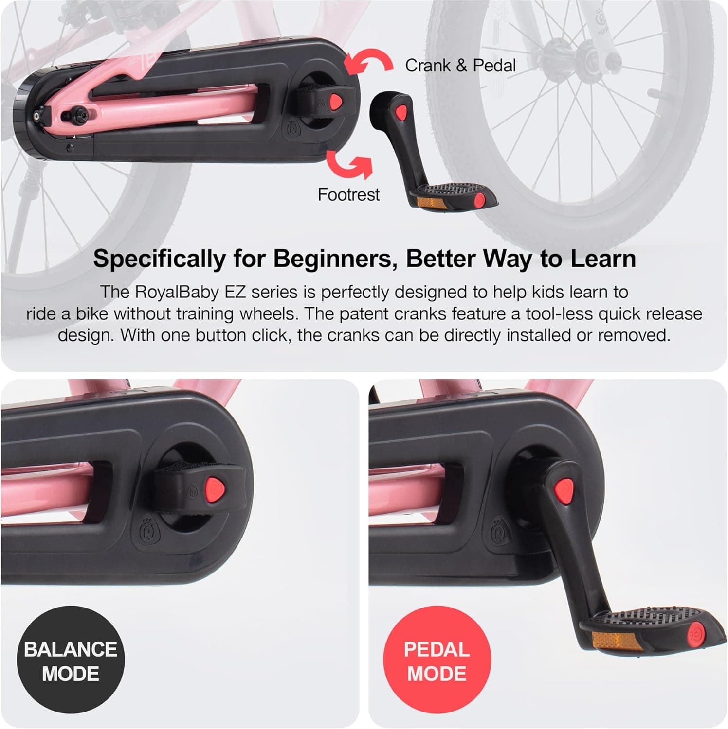 RoyalBaby EZ-Shark Ultra-Light 16 Inch Kids Bike Beginners Learning Bicycle Lightweight Alloy Boys Girls Ages 4+ Years, Pink : Sports &amp; Outdoors thumbnail 5