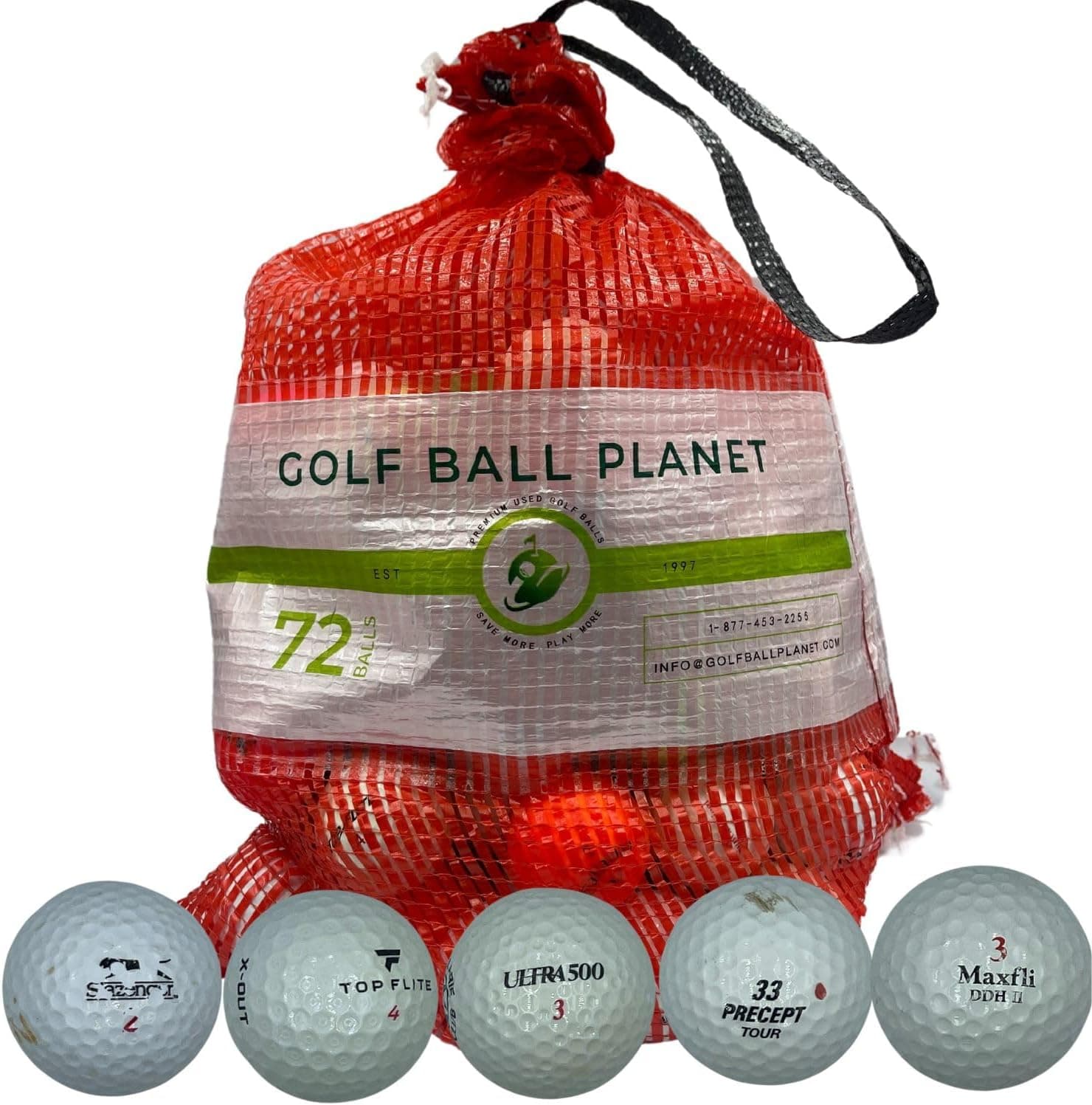 Golf Ball Planet 72 Ball Mesh Bag Hit Away Practice Used Golf Balls : Sports &amp; Outdoors image 1