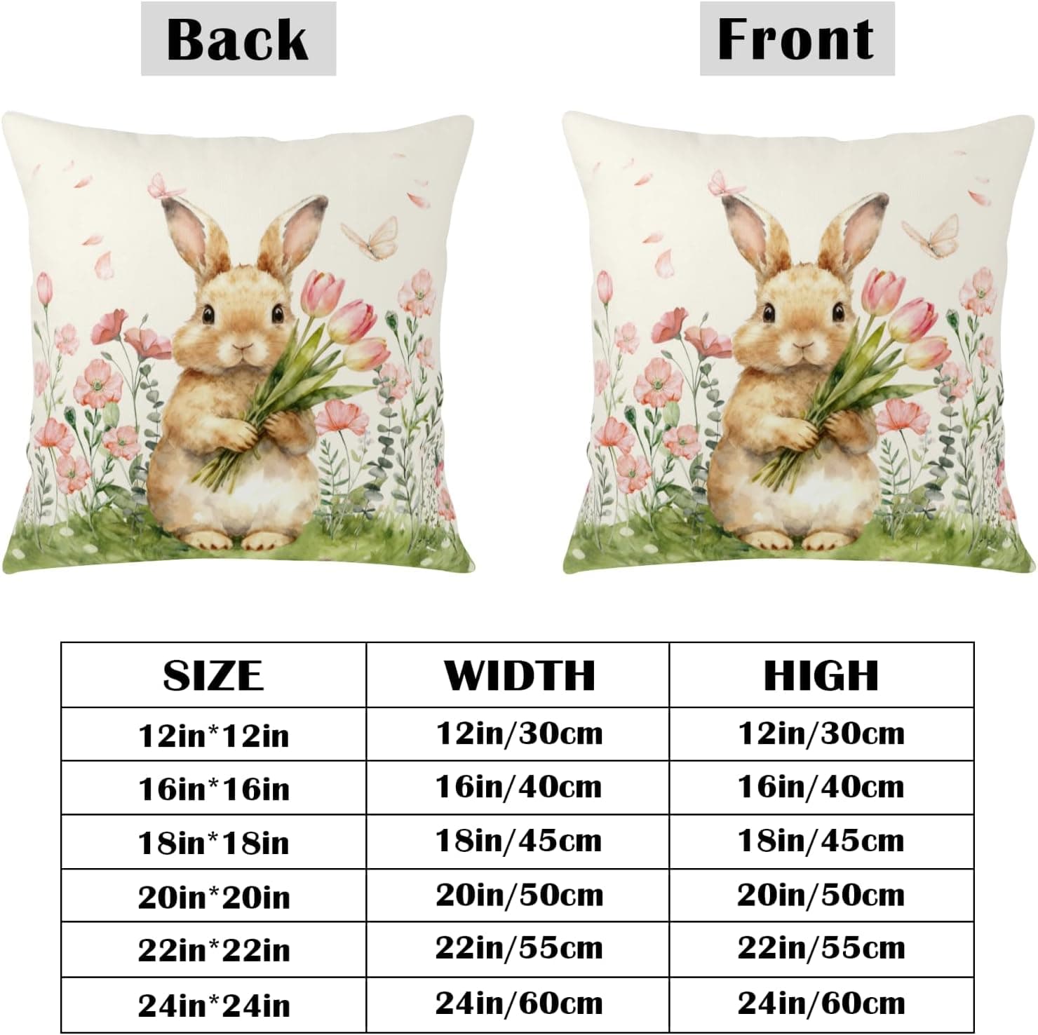 Wnoesat Easter Bunny Outdoor Pillow Covers 18x18 Set of 2 Watercolor Pink Flowers Pillows Cases Farmhouse Rabbit Floral Pillowcase for Sofa Couch Home Decor : Home &amp; Kitchen thumbnail 4