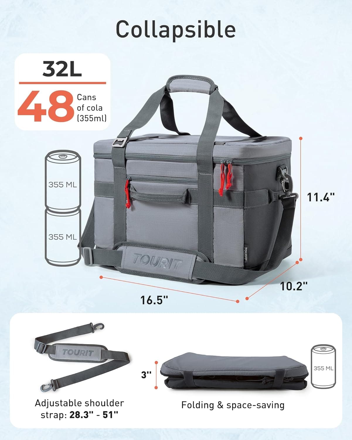 TOURIT Soft Sided Cooler Bag Insulated 48/60 Cans, Large Collapsible &amp; Leakproof Ice Chest for Picnic, Beach, Camping, Travel : Sports &amp; Outdoors thumbnail 4