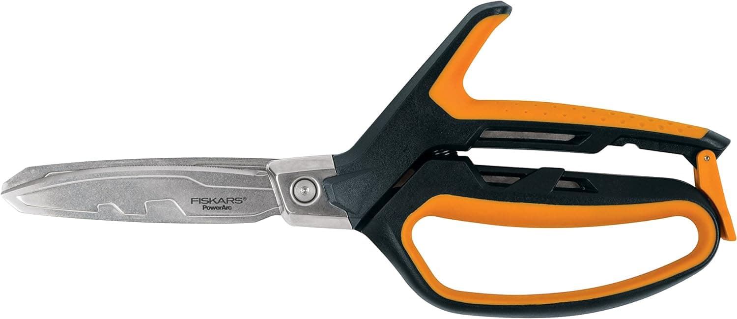 Fiskars PowerArc Easy Action Shears, Heavy Duty Scissors, Curved Stainless Steel Blades &amp; SoftGrip Ergonomic Handle, 10”, Orange/Gray - Amazon.com image 1