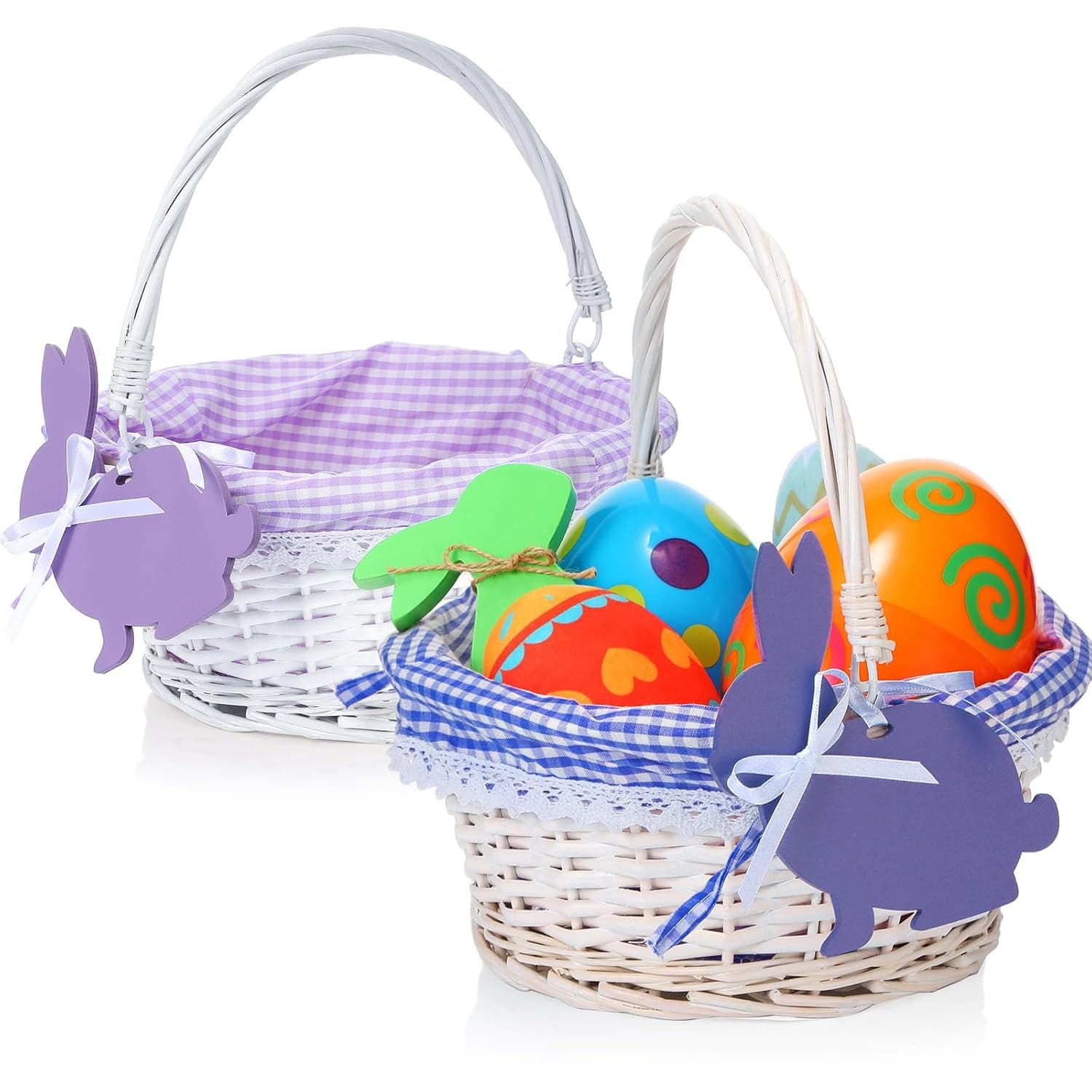 Weewooday 2 Pcs Wicker Easter Basket Tote Bags with 2 Name Tags Wooden Bunny, Easter Basket with Handle with Removable Liner for Party Supplies(Blue, Purple) : Baby — Easter Gifts gift idea