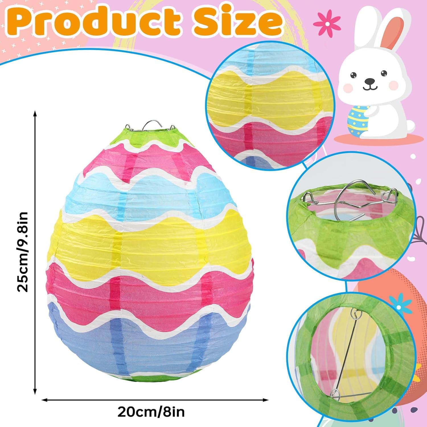 DECYOOL 12 Pieces Pastel Paper Lanterns - Easter Egg and Rabbit Designs thumbnail 5