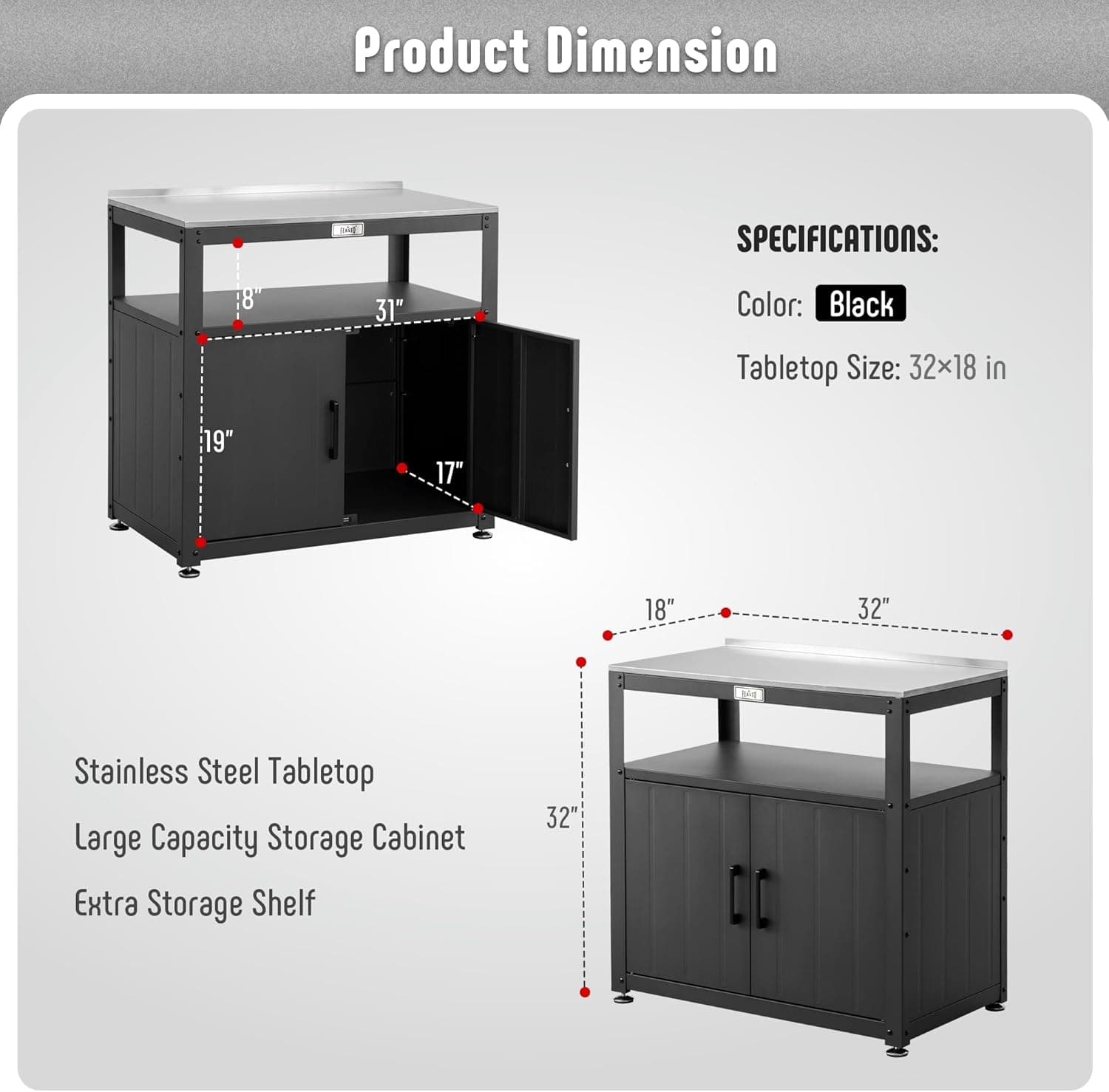 Feasto Garden Potting Bench with Storage, Outdoor Potting Table &amp; Garden Work Bench for Plants, Horticulture, Outdoor Potting Station with Stainless Steel Tabletop, Outdoor Work Table : Patio, Lawn &amp; Garden thumbnail 3
