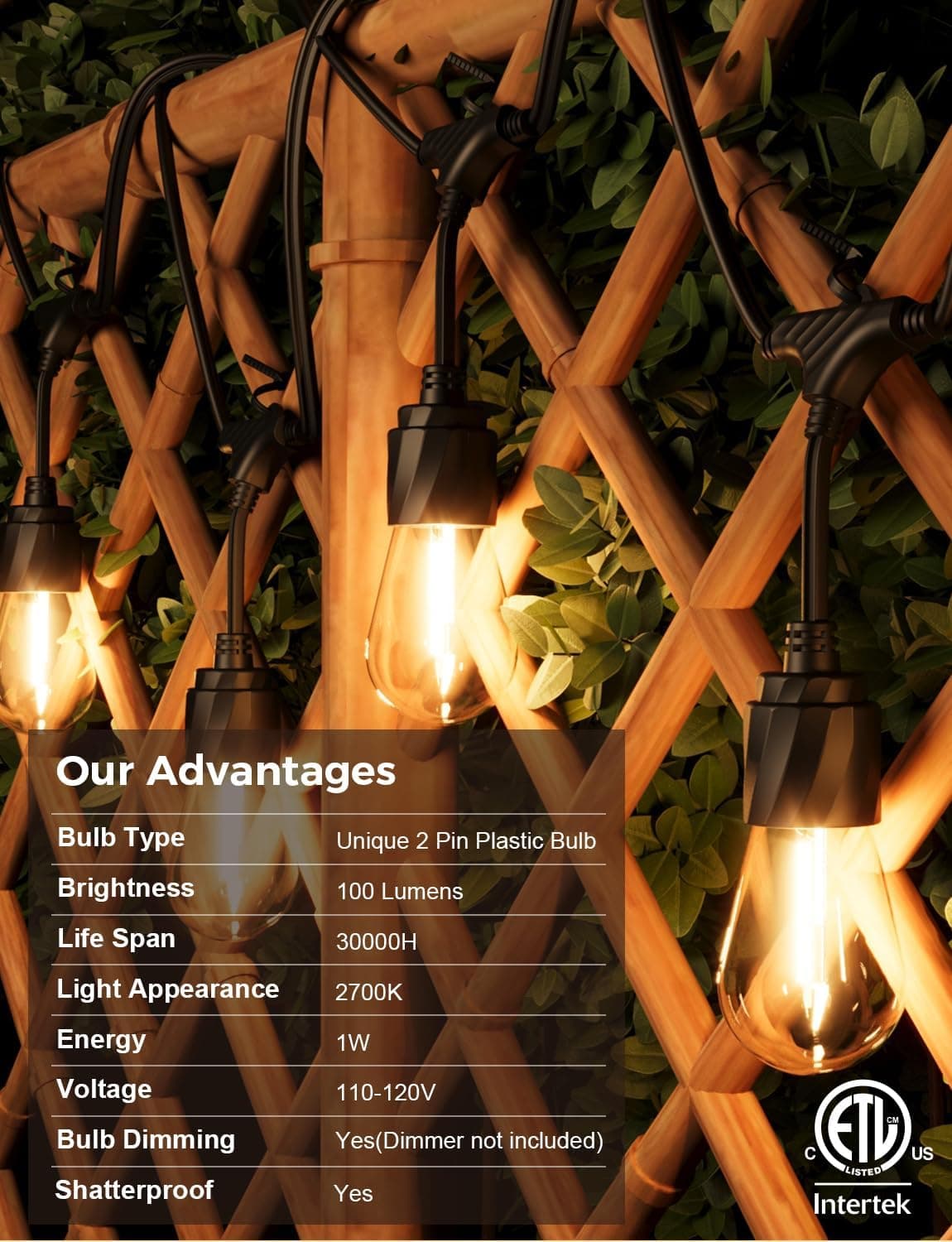 XMCOSY+ 96FT Outdoor String Lights, Patio Lights Outdoor Waterproof with 32 Shatterproof Bulbs, LED Hanging Light for Outside Porch Backyard Garden Party Balcony Decor - Amazon.com thumbnail 4