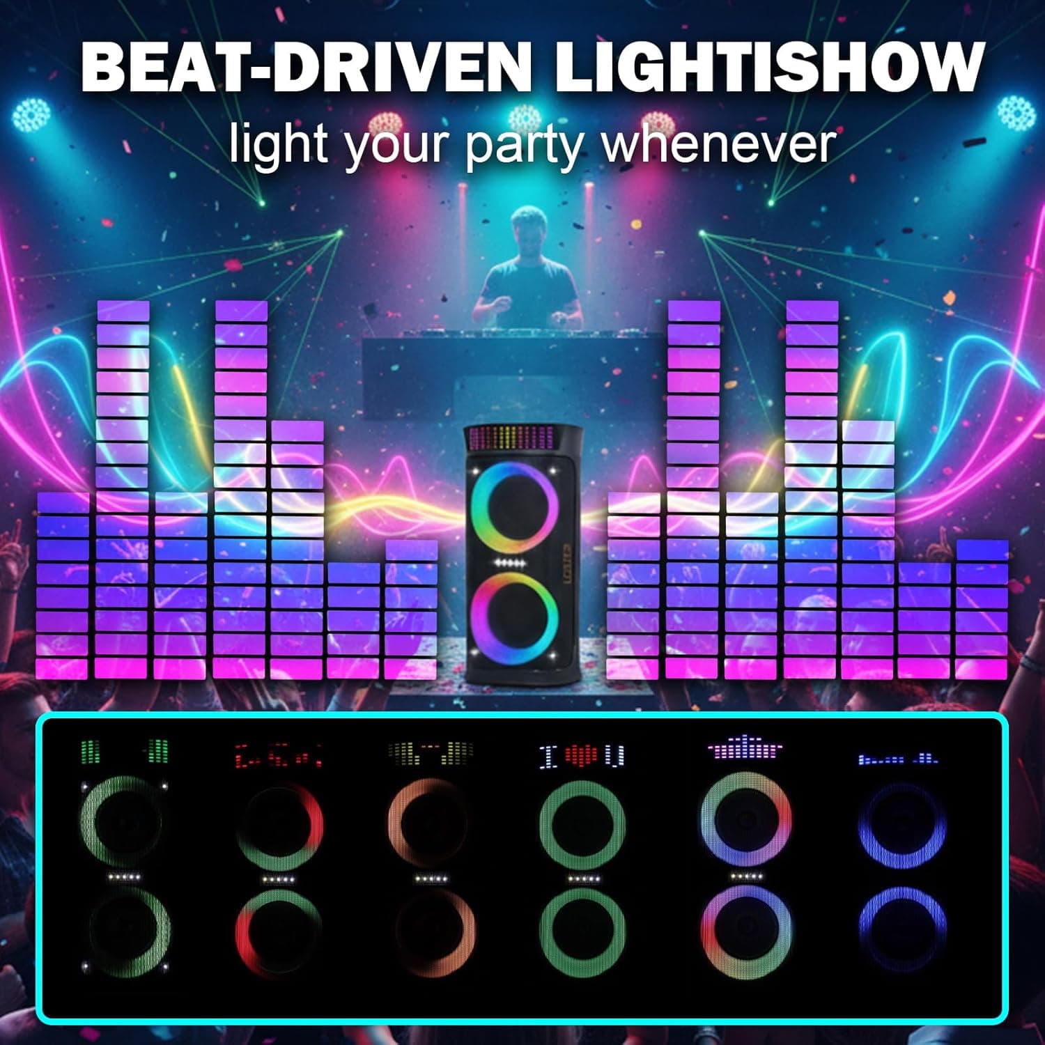 Large Party Speaker with Dual Woofers and LED Light Show thumbnail 4