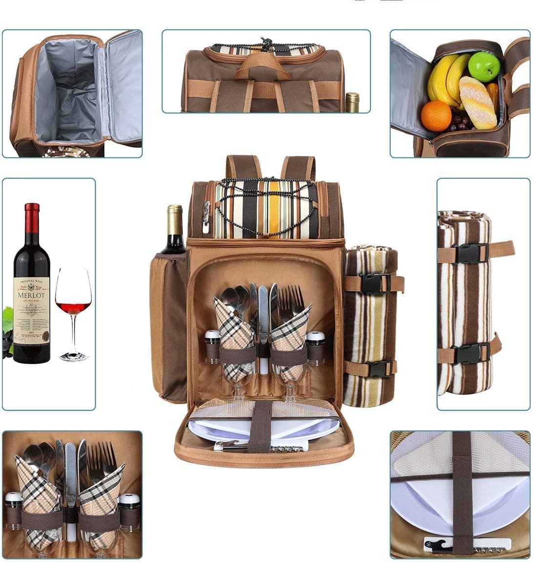 Hap Tim Picnic Basket Backpack for 2 Person with Insulated Cooler Compartments, Wine Holder, and Fleece Blanket thumbnail 2