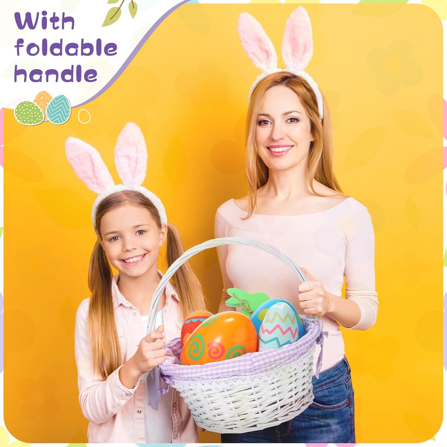 Weewooday 2 Pcs Wicker Easter Basket Tote Bags with 2 Name Tags Wooden Bunny, Easter Basket with Handle with Removable Liner for Party Supplies(Blue, Purple) : Baby thumbnail 3