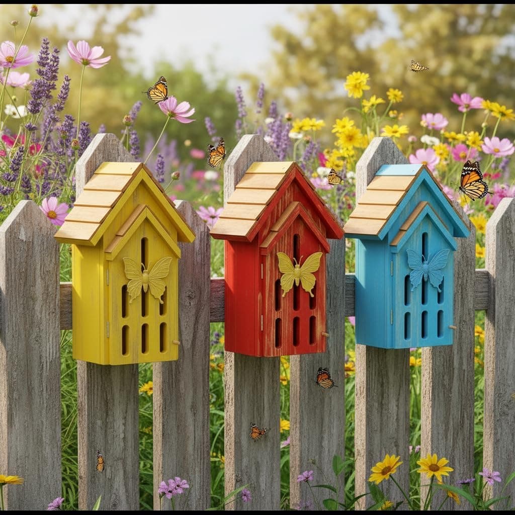 Shingle Roof Butterfly and Bee House with Open Door Design thumbnail 5