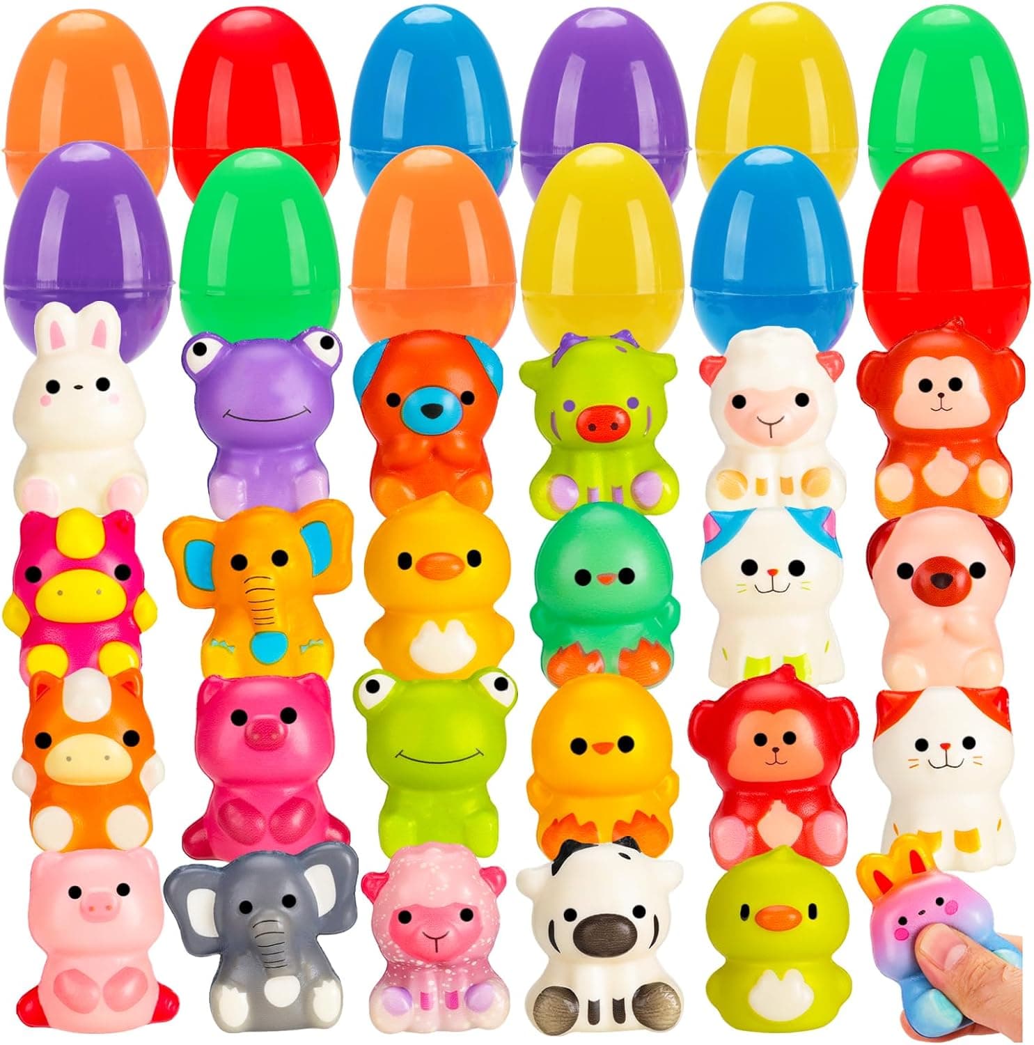 24 Pack Filled Easter Eggs for Kids, Prefilled Squishy Animal Toys Inside, Non-Candy Easter Basket Stuffers, Bulk Easter Egg Hunt Favors for Toddlers, Boys, Girls – Party Favors &amp; Classroom Prizes : Toys &amp; Games image 1