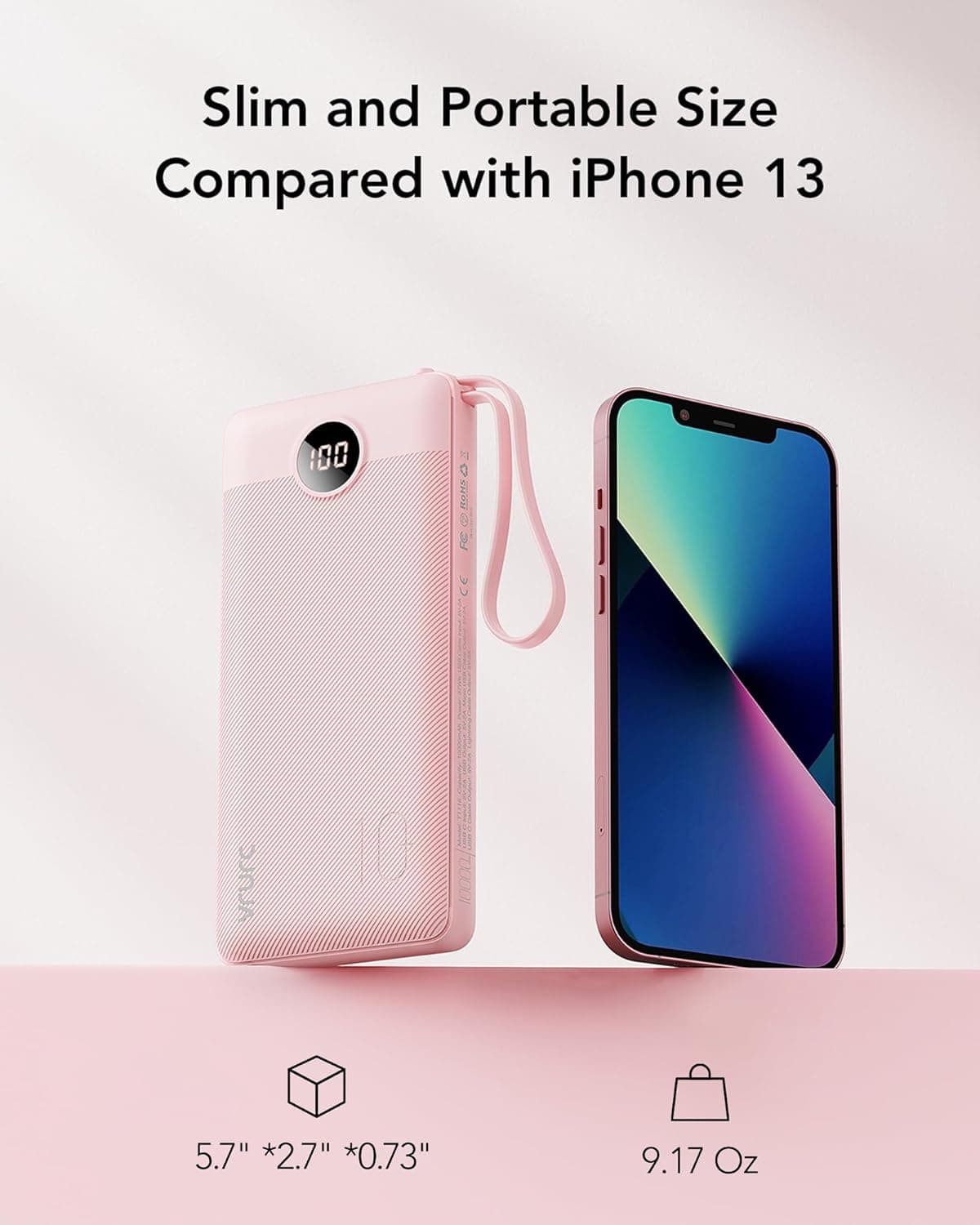 VRURC Portable Charger Power Bank 10000mAh - Pink thumbnail 5