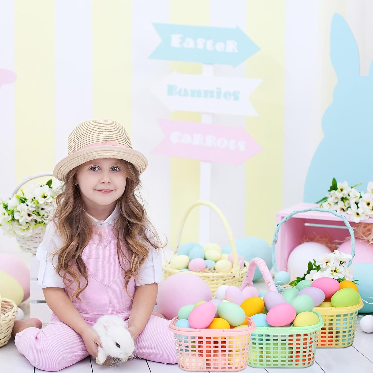 SiliFine 60 Pcs Pastel Plastic Easter Baskets Bulk Small Colorful Plastic Baskets with Handles Easter Gift Wrap Basket for Easter Party Egg Hunts Easter Eggs Party Favor : Everything Else thumbnail 5