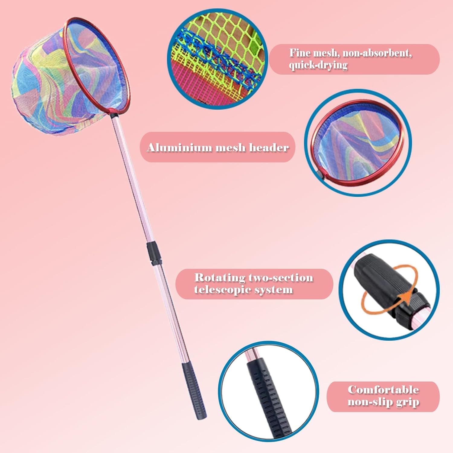 LPEIEB Fishing Nets with Bucket Fishing Retractable Landing Net Lightweight Aluminum Pole with Non-Slip Handle for Catch and Release and Release Frogs Butterfly Youth Outdoor : Sports &amp; Outdoors thumbnail 4