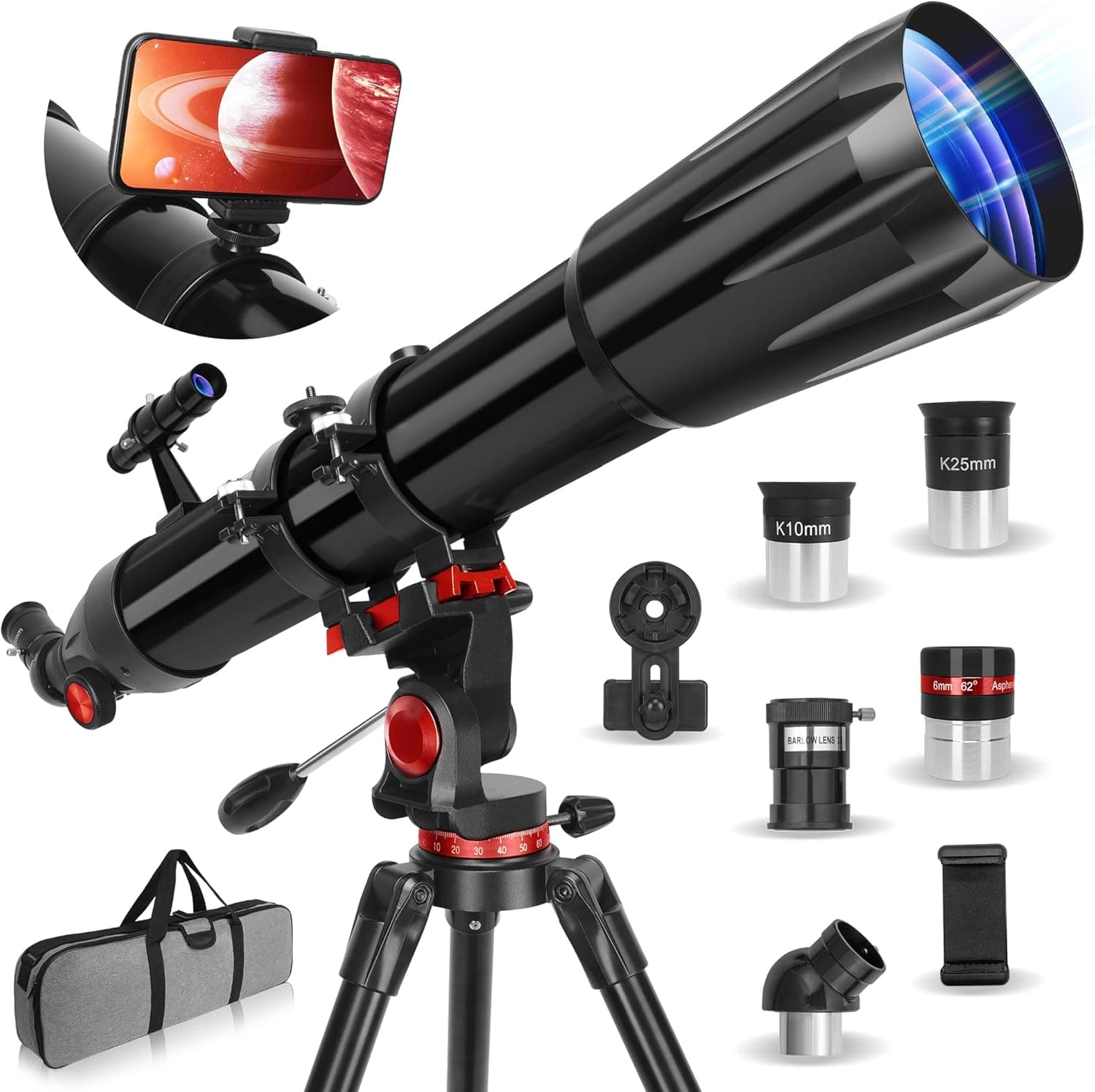 Professional Refractor Telescope 90mm Aperture with Tripod and Phone Adapter image 1