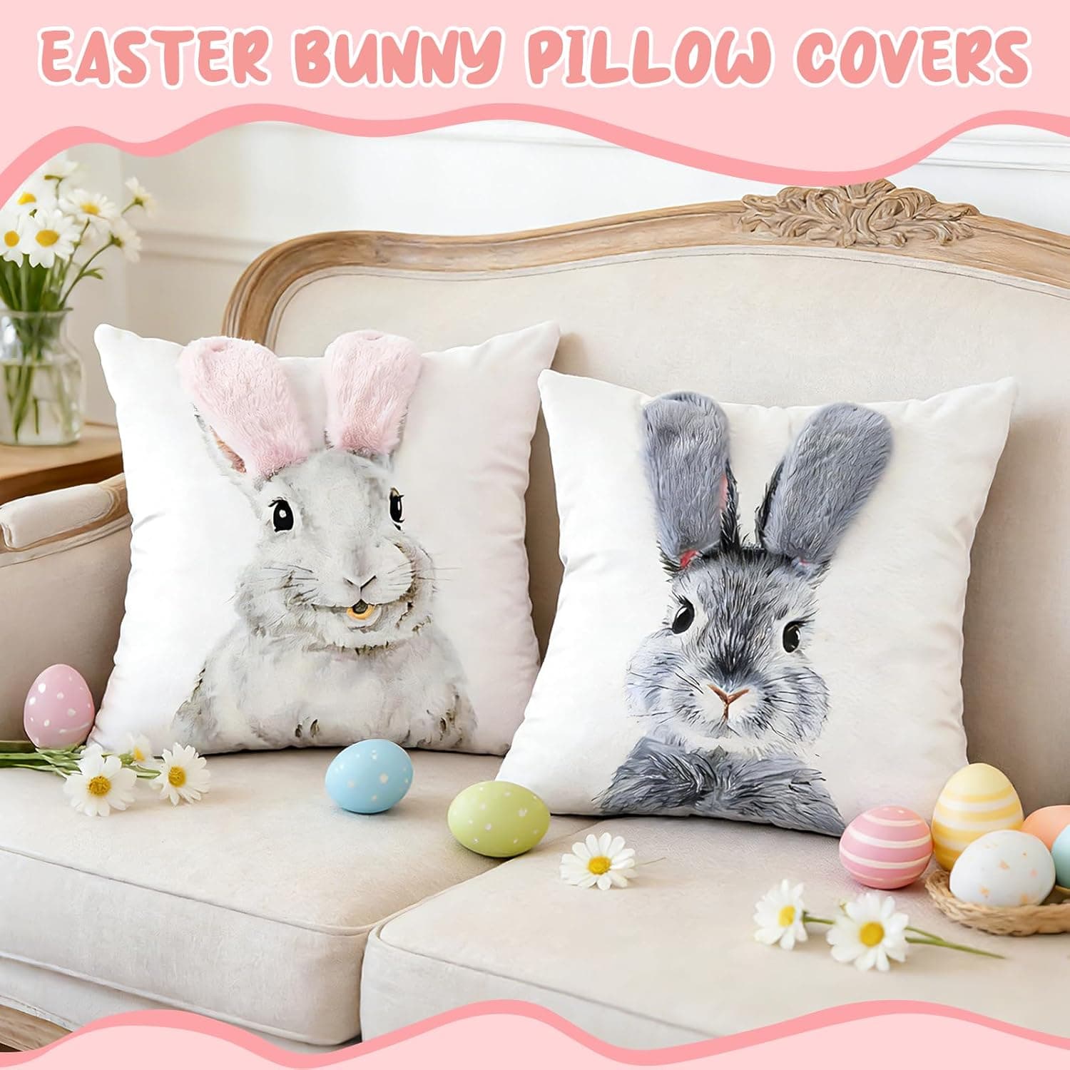 Easter Bunny Throw Pillow Covers Set of 2 (18x18) thumbnail 3