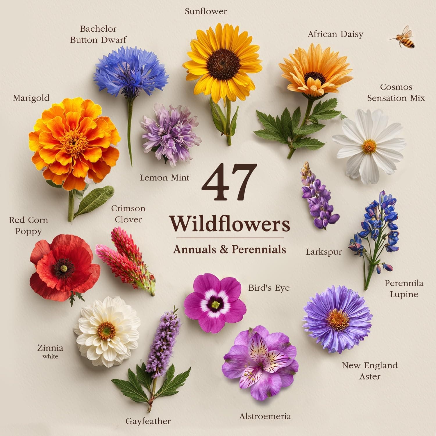 Seedboy Wildflowers for Pollinators Seed Mix – 2 oz Bulk Wildflower Seeds - 40,000+ Non-GMO Seeds for Bees Butterflies Hummingbirds – 47 Varieties of Annual &amp; Perennial Wild Flowers for Planting (2oz) : Patio, Lawn &amp; Garden thumbnail 2