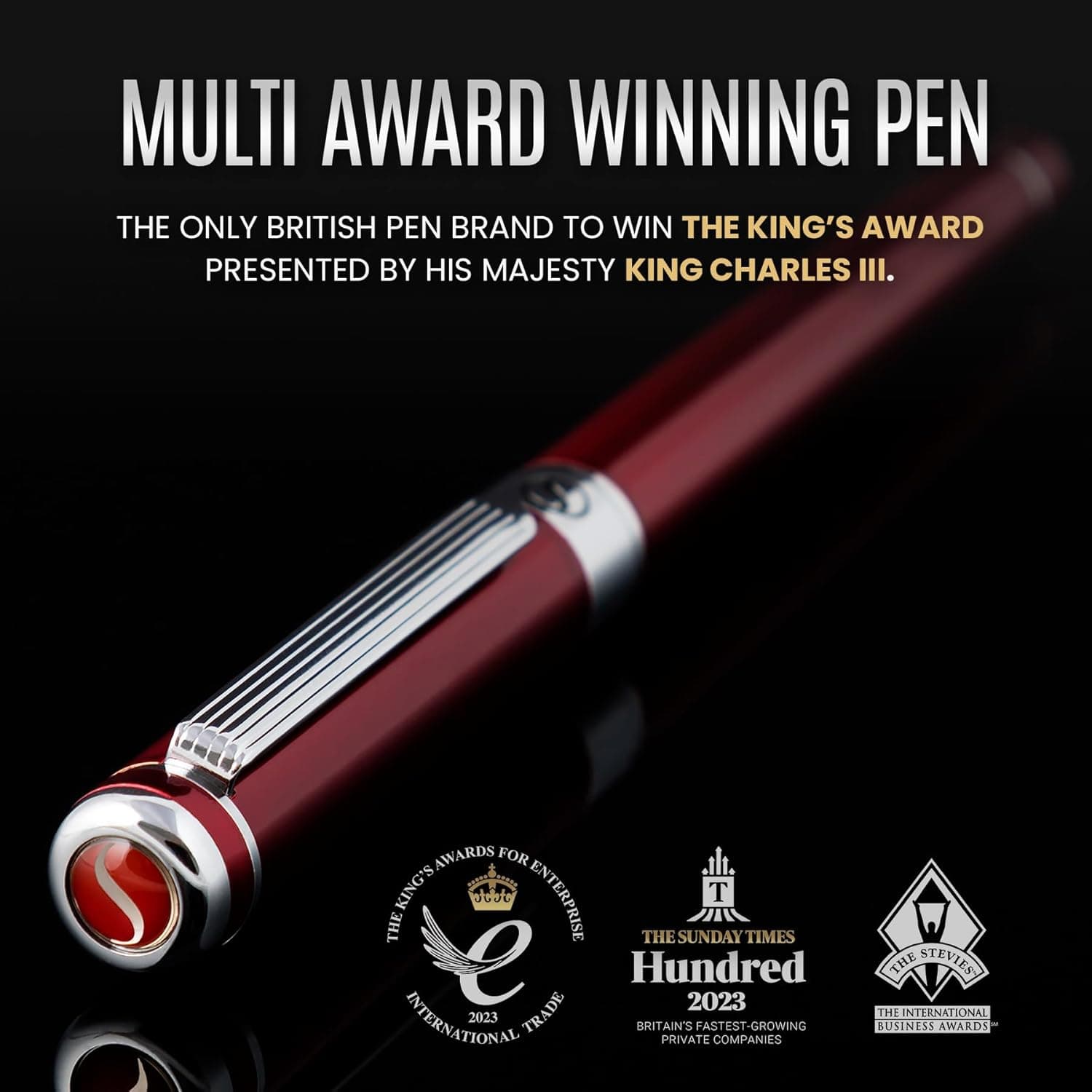Scriveiner Deep Crimson Red Fountain Pen with Chrome Finish thumbnail 2