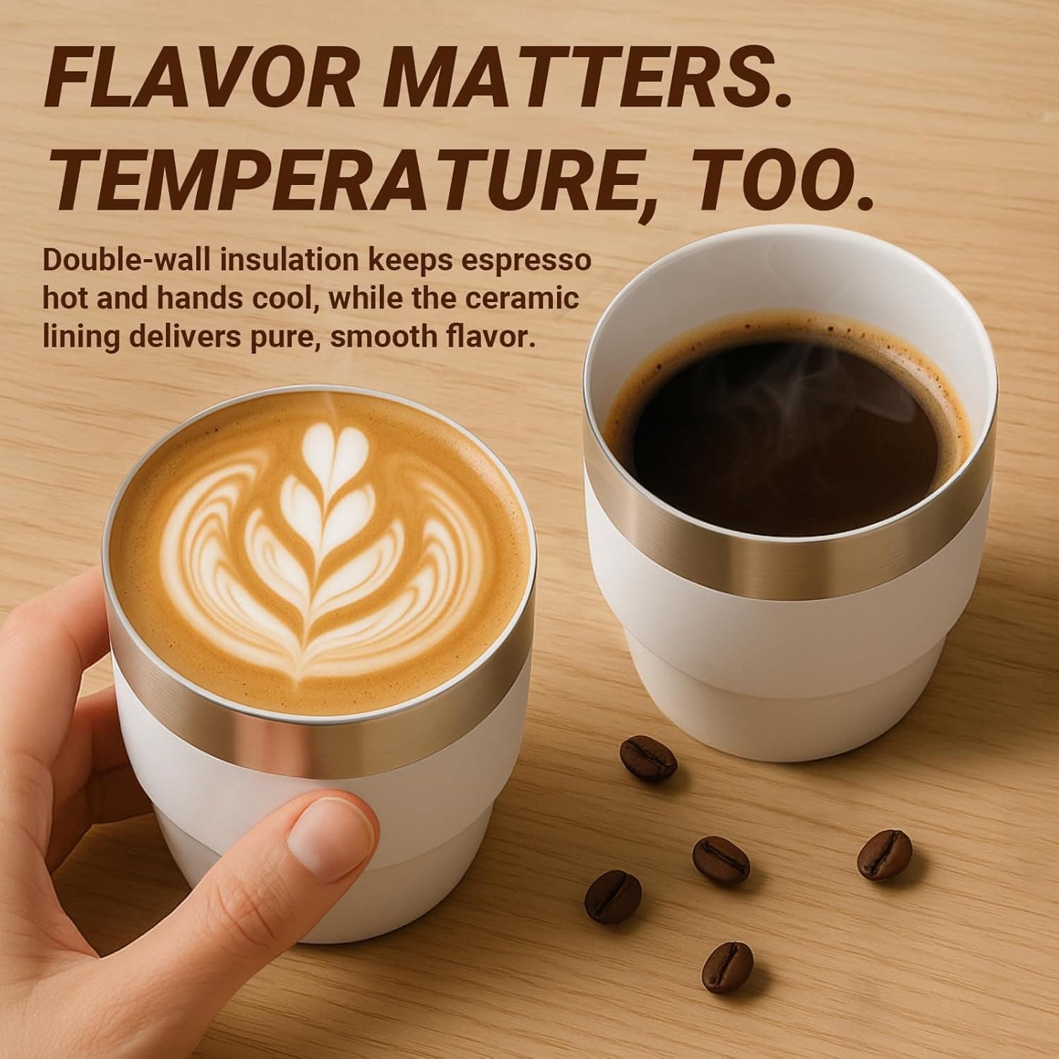 Cafezi 4 oz Small Espresso Cup, Ceramic-Lined 18/8 Stainless Steel, Double-Wall Vacuum Insulated, Stackable, Dishwasher Safe, Fits Most Espresso Machines, for Espresso Shots (Black, 2 Pack) : Home &amp; Kitchen thumbnail 3