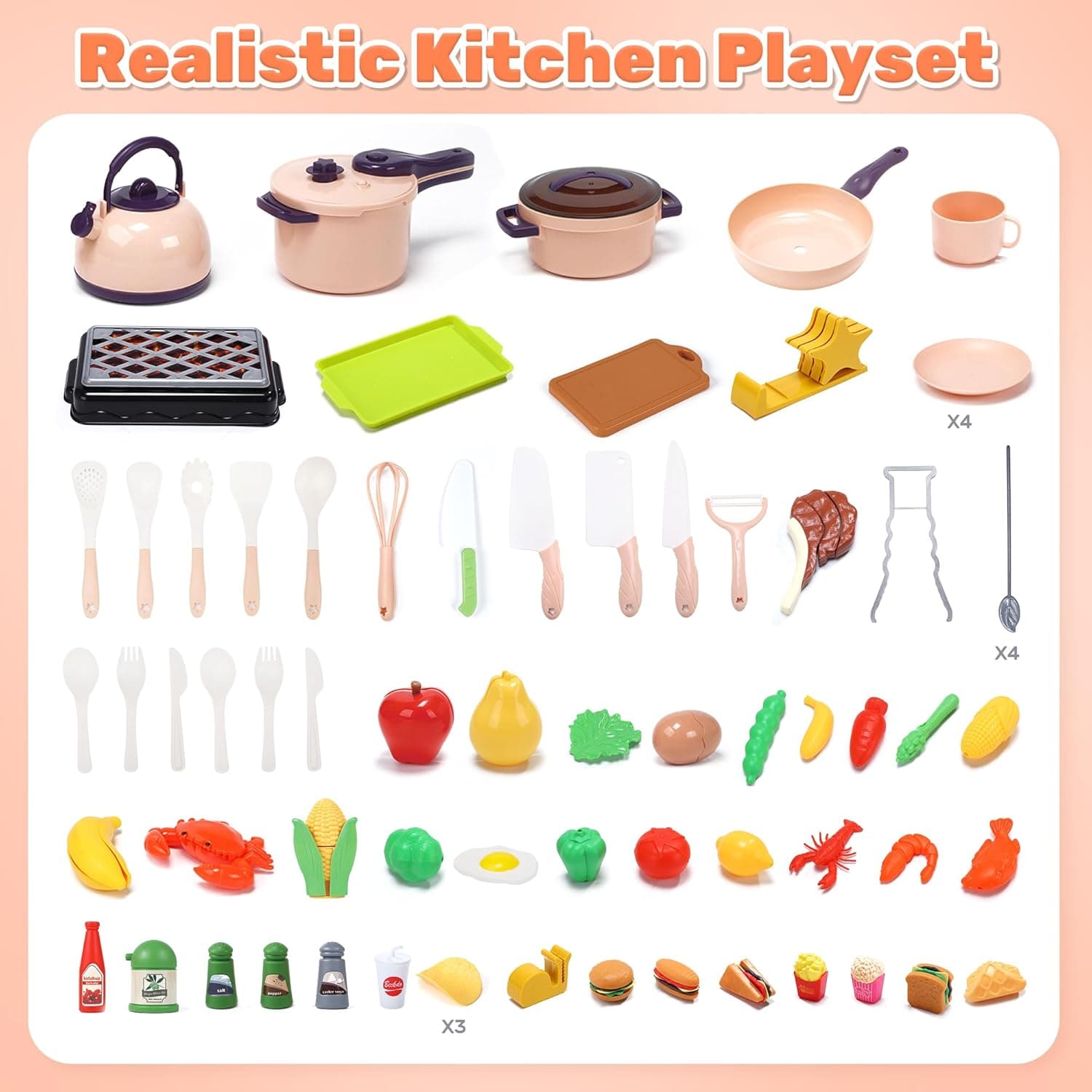 CUTE STONE Play Kitchen Cooking Playset with BBQ Grill and Food Accessories thumbnail 5