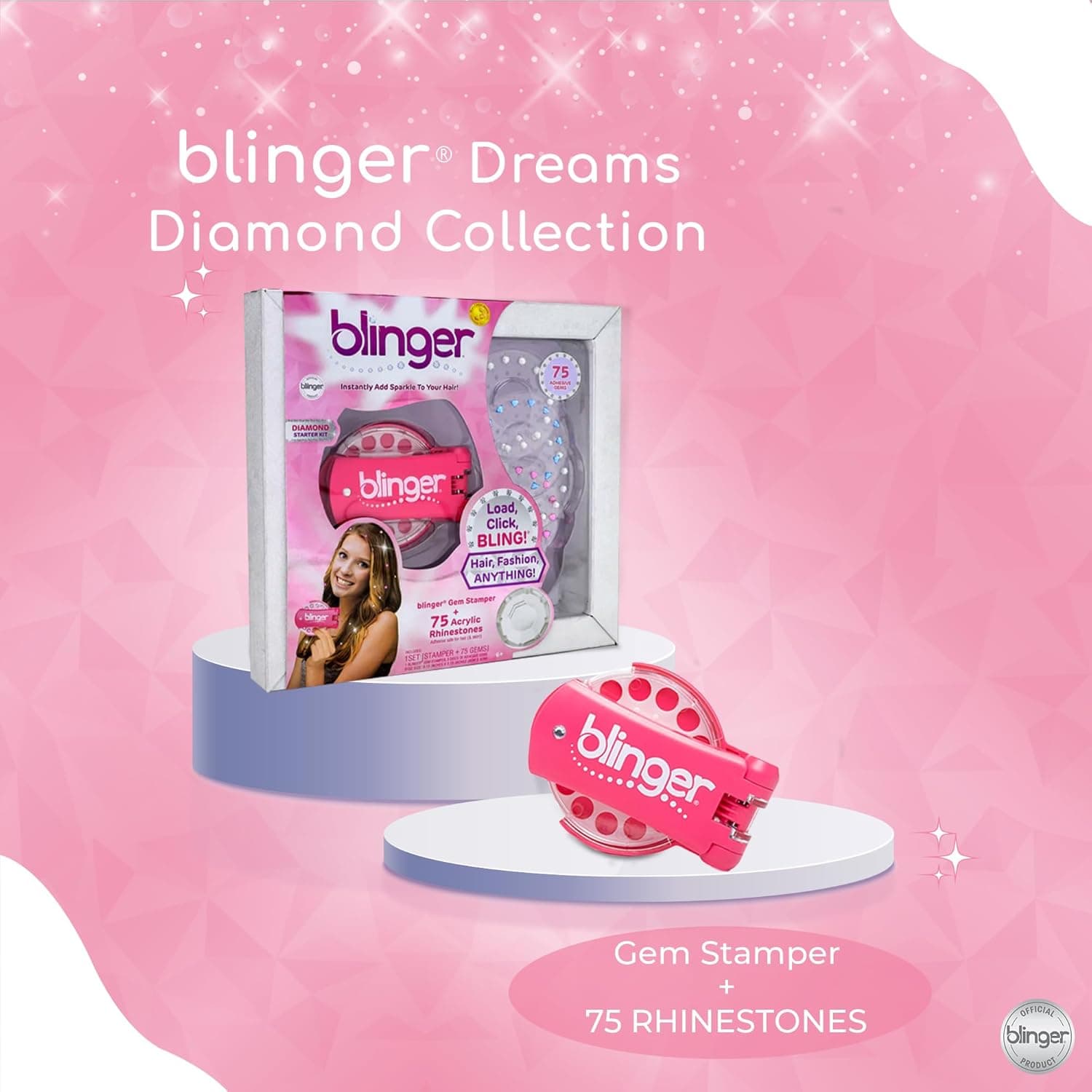 blinger® Diamond Collection Starter Set | Gem Stamper &amp; 75 Rhinestones | Instantly Add Sparkle to Your Hair | Simply Load, Click, Bling® | Bedazzler Kit for Hair, Clothes &amp; Crafts (Dreams) : Toys &amp; Games thumbnail 2