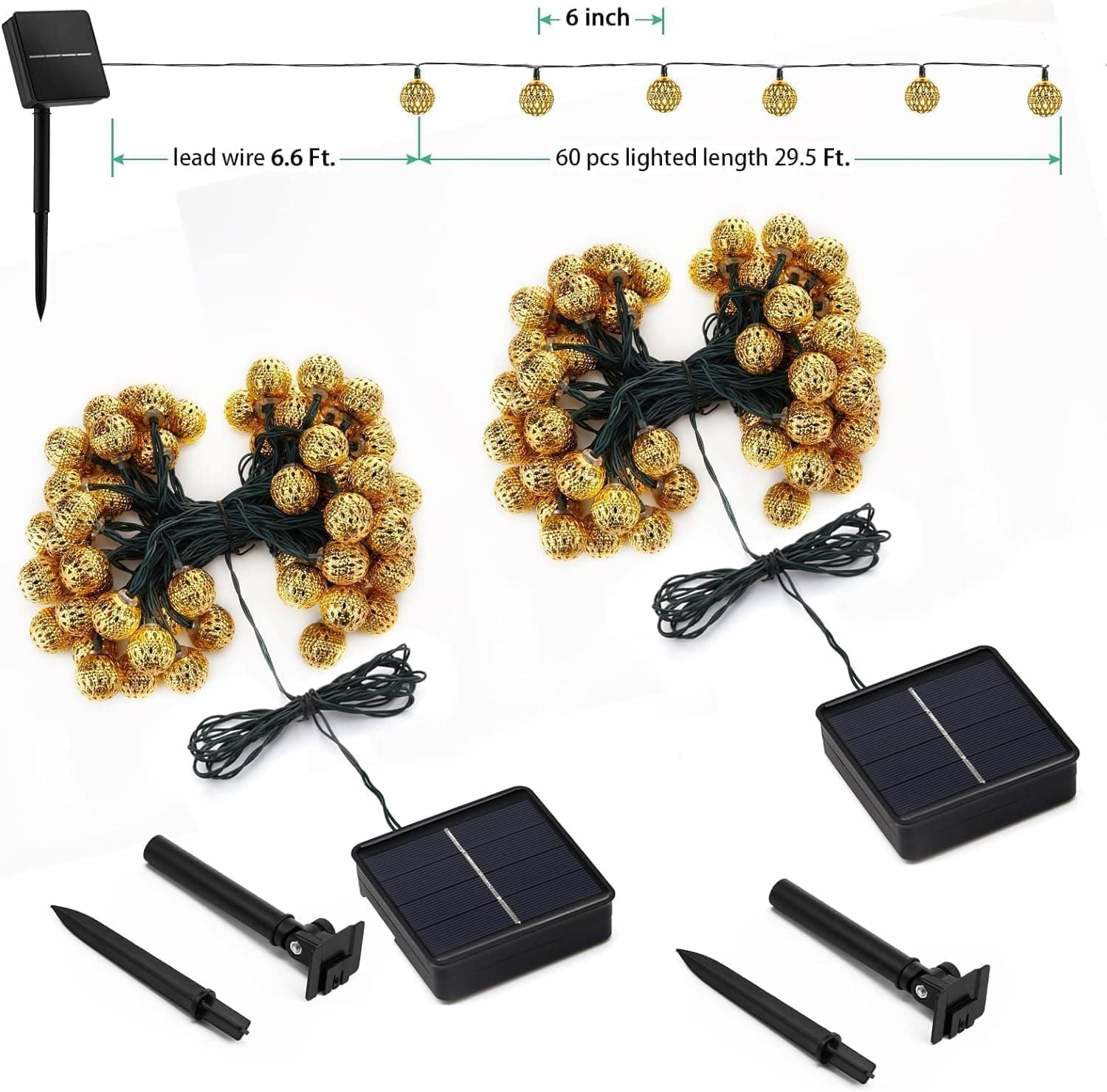 Brightown Solar Moroccan String Lights - 60 LED, 36 Ft Globe Fairy Lights thumbnail 5