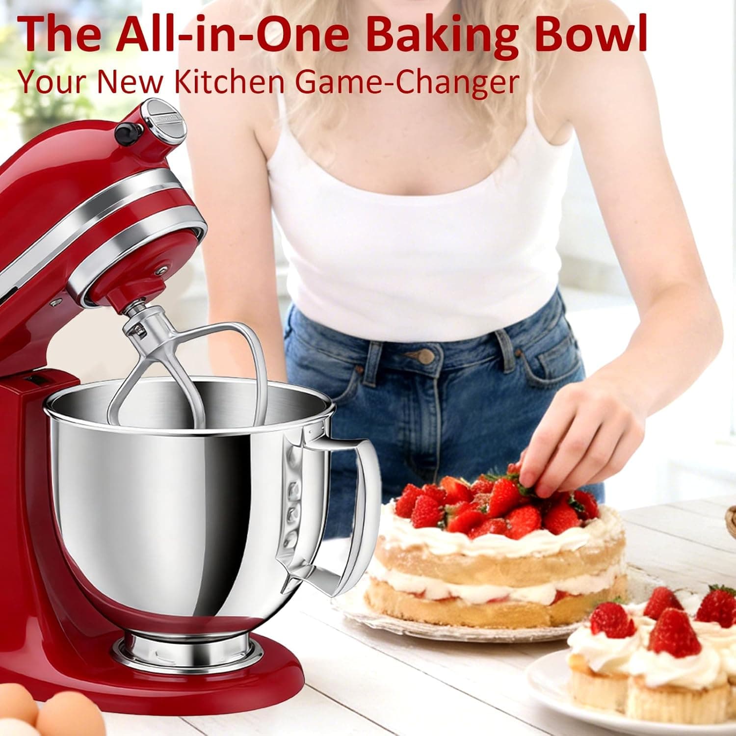 5QT Stainless Steel Mixer Bowl Compatible with KitchenAid Bowls for Mixer, Artisan&amp;Classic Series 4.5-5QT Tilt-Head Mixers, Kitchen Gadgets Mixer Bowl with Handle,Metal Bowl for Kitchen Mixing Bowl: Home &amp; Kitchen thumbnail 5