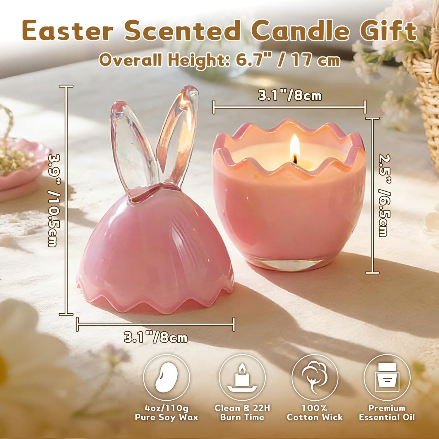 Lanpn 3 Pcs Easter Bunny Candles Gift Set, Spring Easter Scented Candle 6.7", Each 4oz Soy Wax, Decorative Rabbit Shaped Jar Candle for Woman, Party Holiday Home Table Decor, Pastel Color : Home &amp; Kitchen thumbnail 3
