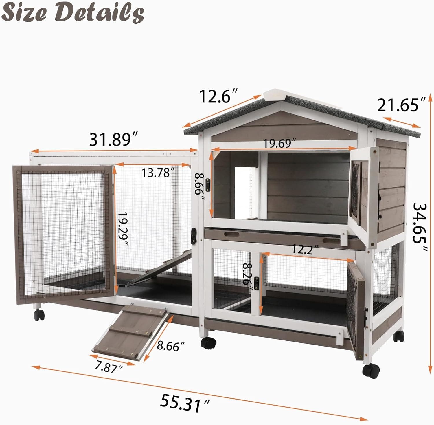 Gowoodhut Rabbit Hutch Indoor Outdoor 2 Story Bunny Cage with 6 Wheels thumbnail 2