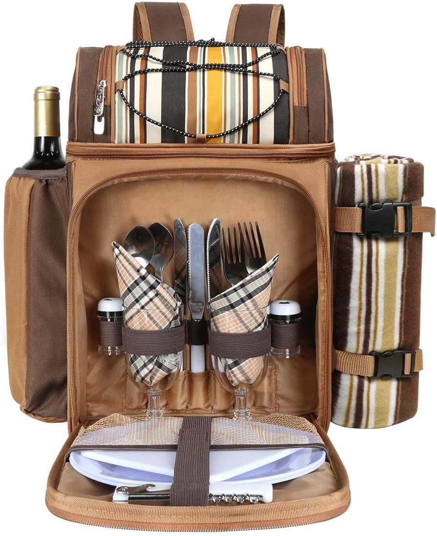 Hap Tim Picnic Basket Backpack for 2 Person with Insulated Cooler Compartments, Wine Holder, and Fleece Blanket — Spring Gift Ideas gift idea
