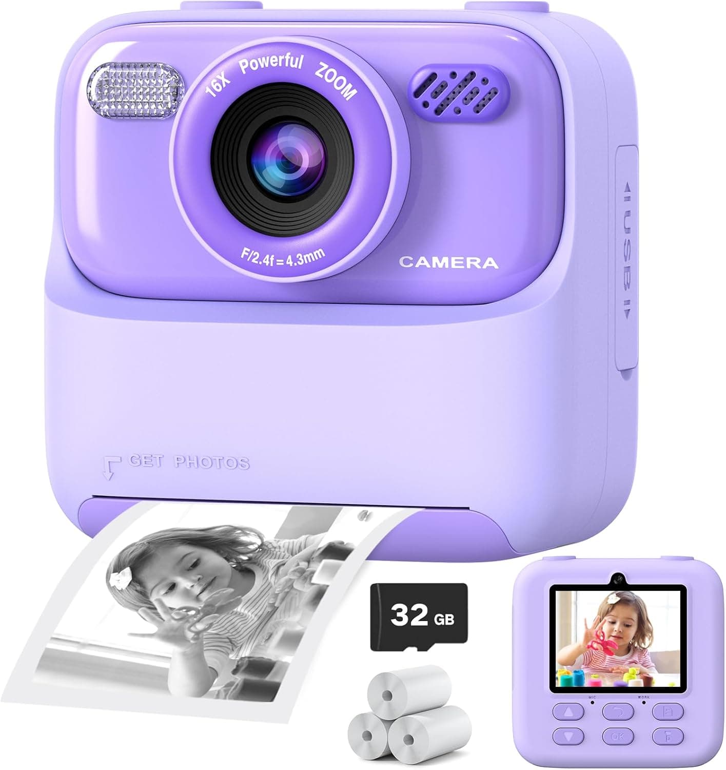 Kids Instant Digital Camera with Dual-Lens and Print Paper image 1