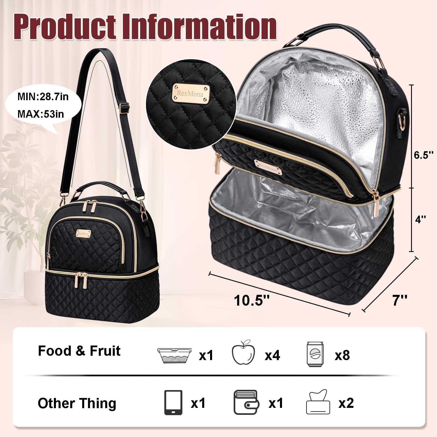 REXMONA Double Decker Insulated Lunch Bag thumbnail 4