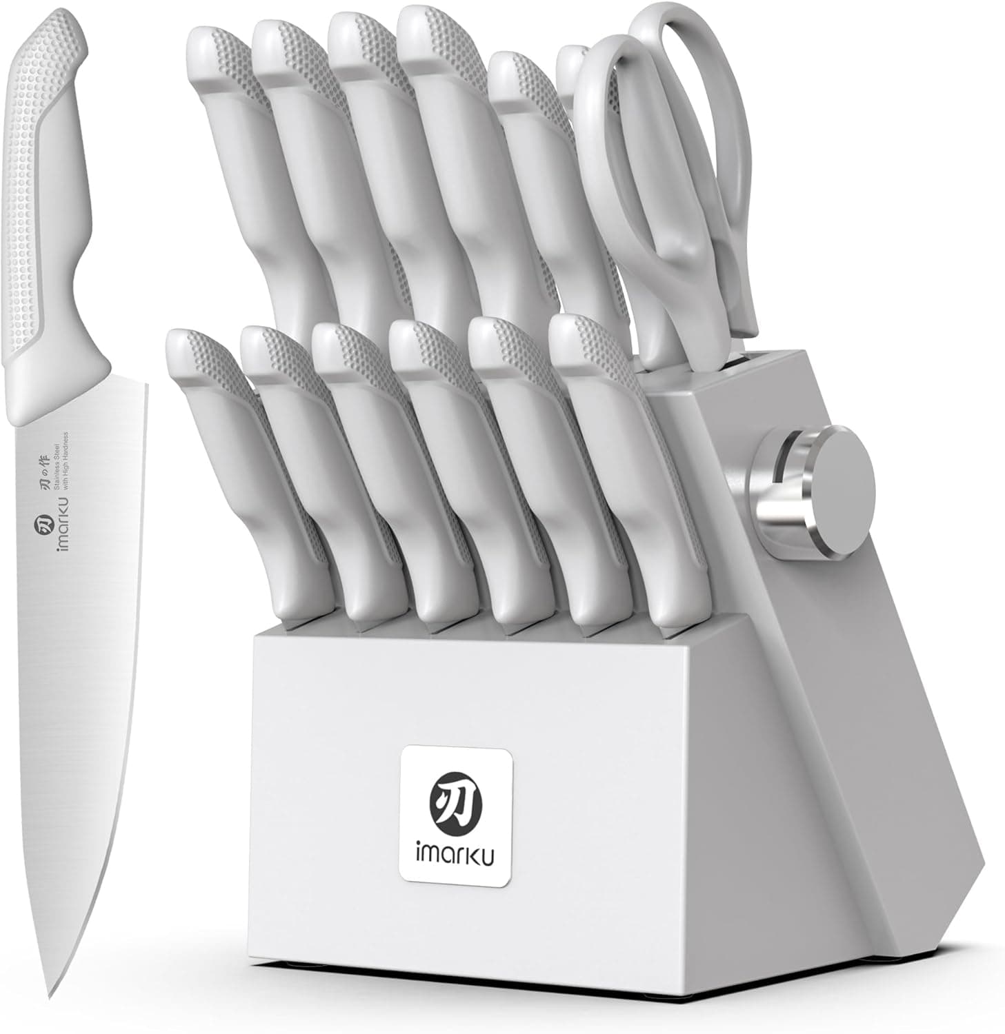imarku 14-Piece Kitchen Knife Set, Gray Gyutou Knife Sets with Block and Build-in Sharpener, Ultra-Sharp Steak Knives Set of 6, Ergonomic Handle, Dishwasher Safe, New Apartment Essentials: Home &amp; Kitchen image 1